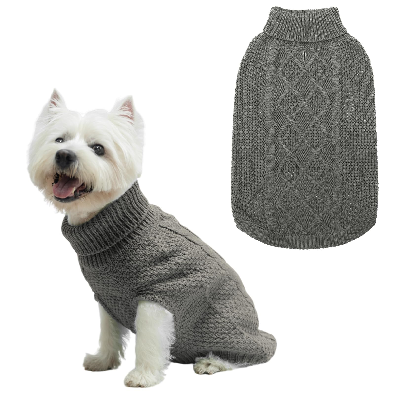 Mihachi Turtleneck Dog Sweater - Winter Coat Apparel Classic Cable Knit Clothes with Leash Hole for Cold Weather, Ideal Gift for Pet in New Year