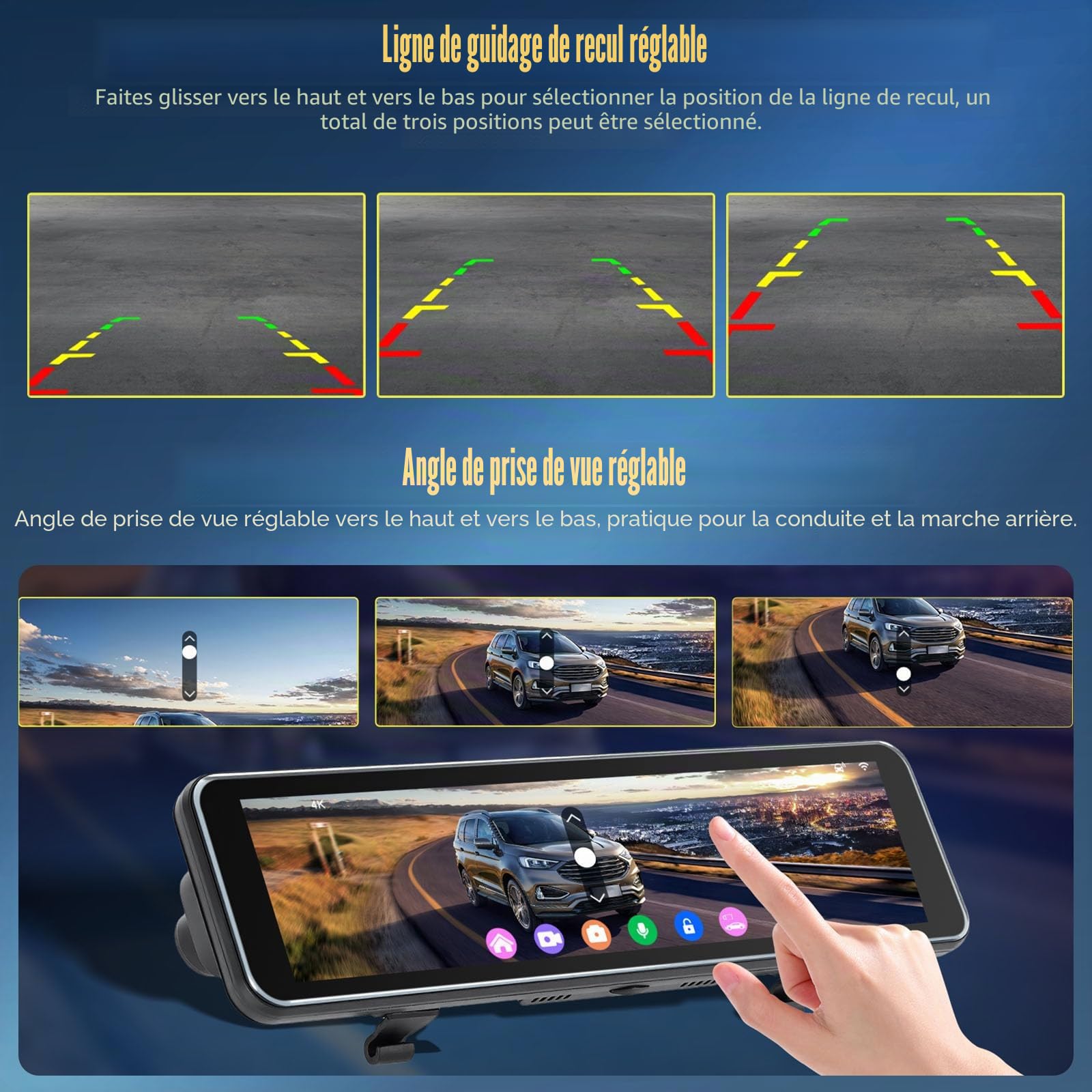 OiLiehu 4K Dashcam Voiture Avant et Arrière, AHD Rétroviseur Dashcam, 10,88" Écran Tactile avec G-capteur, Vision Nocturne, Aide au Stationnement, ADAS, BSD, LCA, Contrôle par Application, GPS