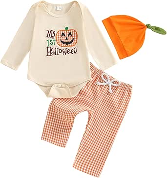 YILEEGOO Baby Girl Boy My First Halloween Outfit Peloso Zucca Fantasma Felpa Bolla Pagliaccetto Caldo Manica Lunga Pullover Body Top Infantile Inverno Autunno Vestiti, Pupazzi di neve cachi, 6-9