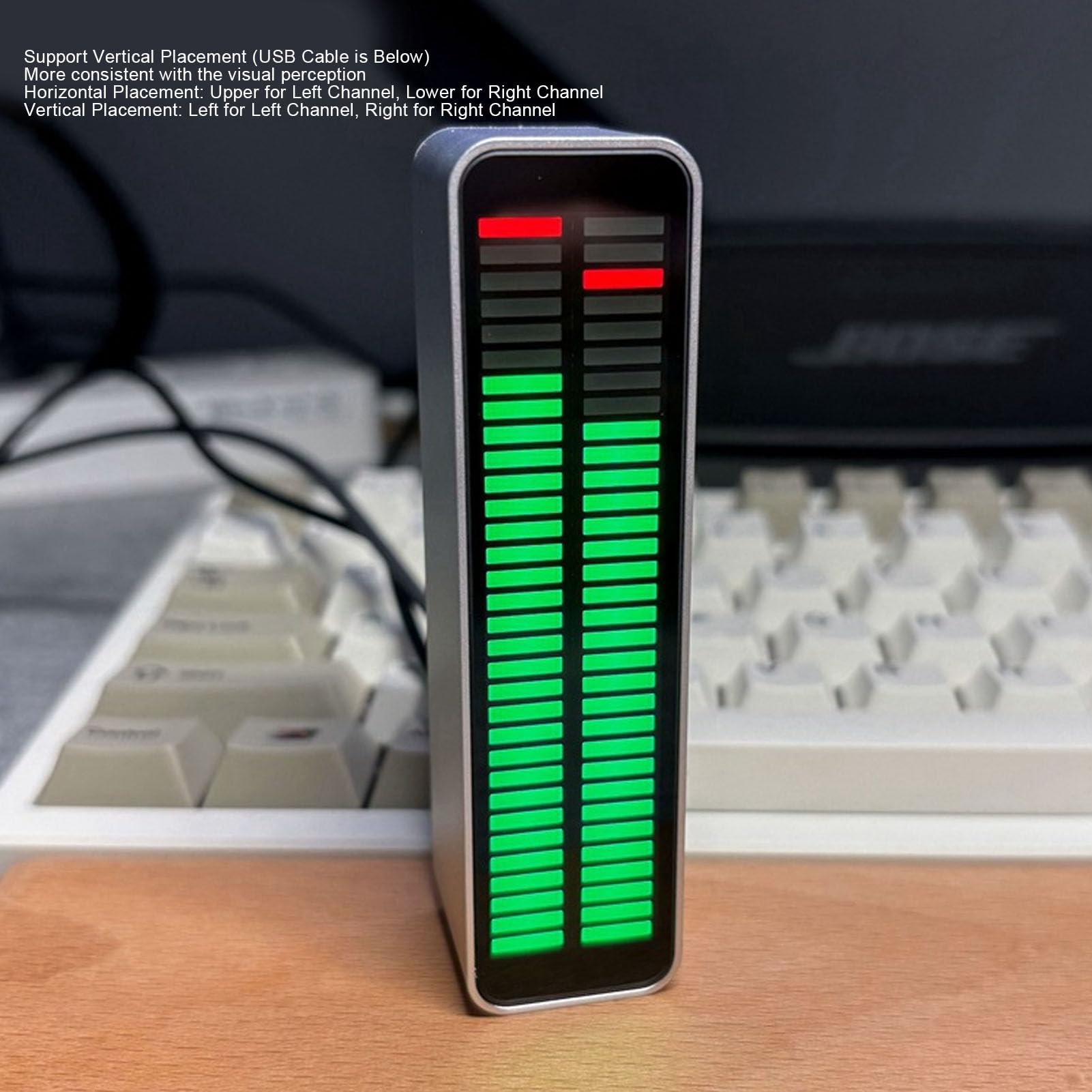 Bewinner Aktywowany dźwiękiem pasek świetlny z rytmem muzyki, dwukanałowy miernik VU, wskaźnik poziomu stereo z trybem AGC, aluminiowy wizualizator widma audio LED do komputer