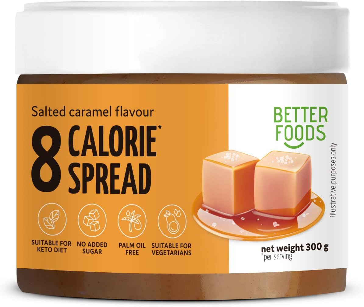 Better Foods 8 Calorie Spread Salted Caramel Flavor | Slimming Food & Low Calorie Diet | 300g