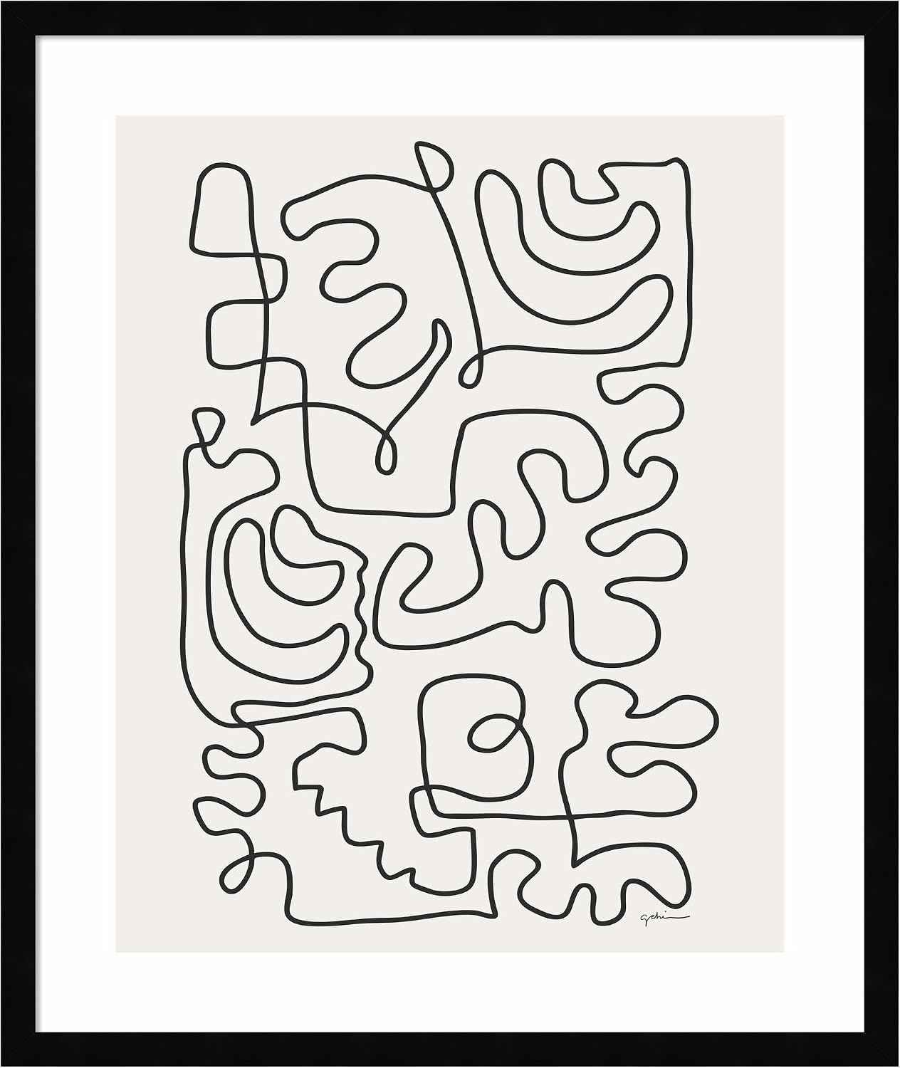 Kate and Laurel Framed Wall Art Print Connected Lines by Gabrielly Guedes, 21 x 25, Svelte Noir Black Frame, Modern Contemporary, Abstract Art for Wall Decor