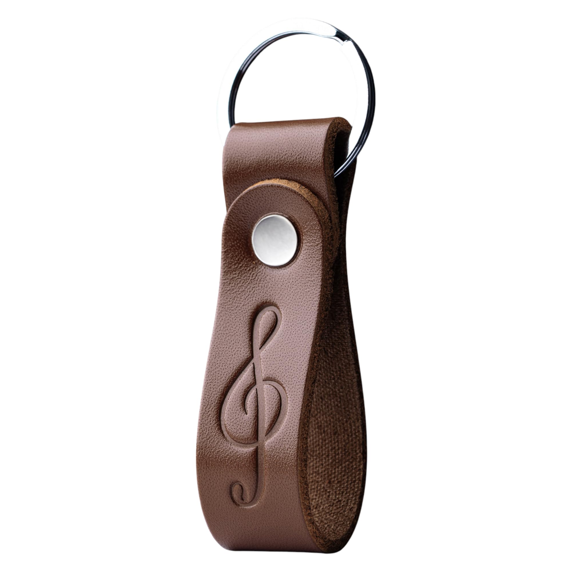 MAGOR Leather Keyring with Hot Embossed Design for Men & Women, Personalised Brown Leather Key Ring Gift for Him, Her, Mum & Dad, Premium Accessory for Car or Home Keys (Treble Clef)