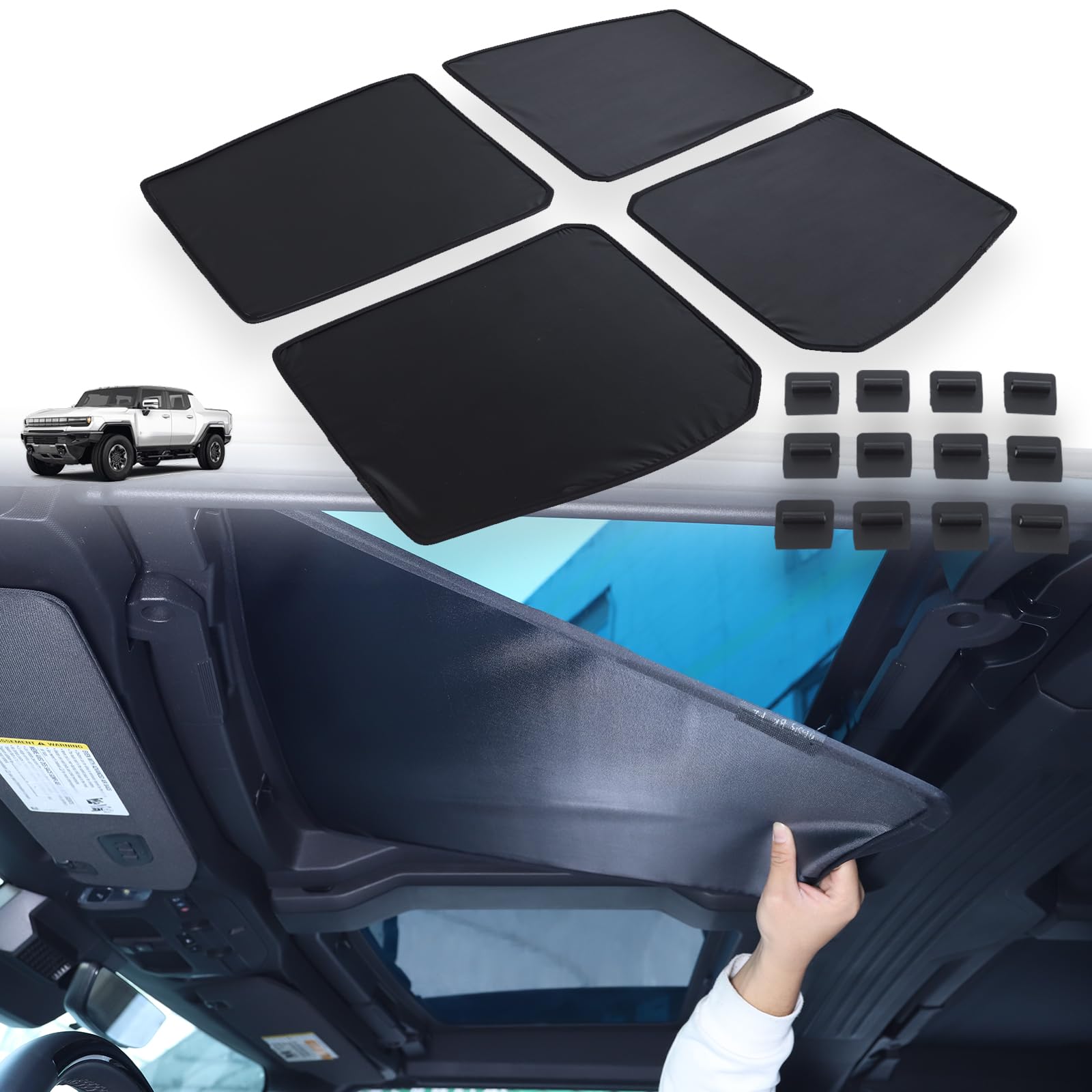 Photo 1 of Sunroofs Shade Compatible with 2022 2023 2024 2025 2026 Hummer EV Accessories SUV/Pickup Truck 4PCS Hardtop Windshield Glass Sunshade Insulation Heat Visor Blocks UV Foldable Storage