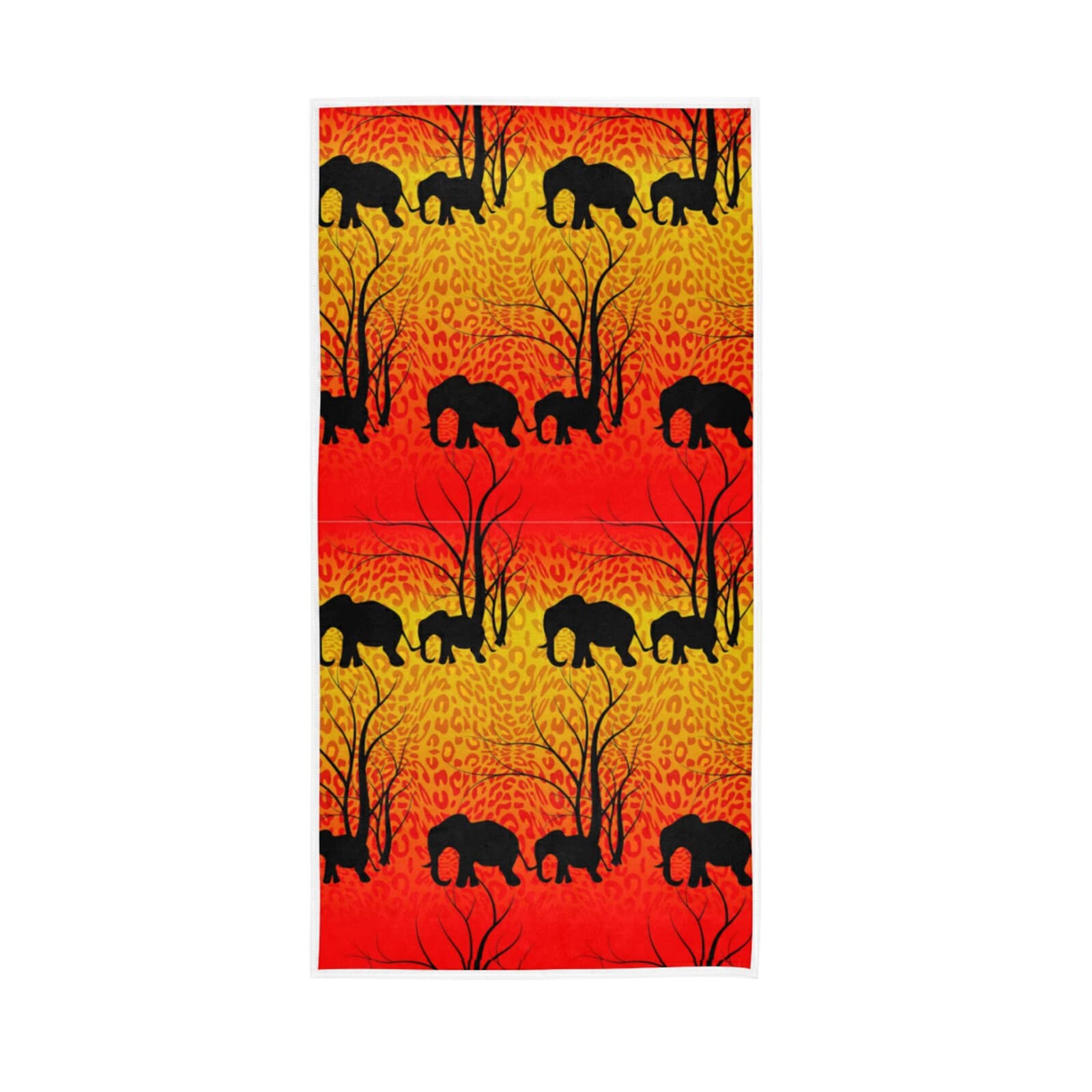 HUYGD Batik Tiger Skin Black Elephant Silhouettes Yellow Red Pattern Soft Face Bath Towel, Highly Absorbent Dish Hand Kitchen Dish Towels Washcloth for Hotel Kitchen Beach Gym Yoga 30 x 15 inches