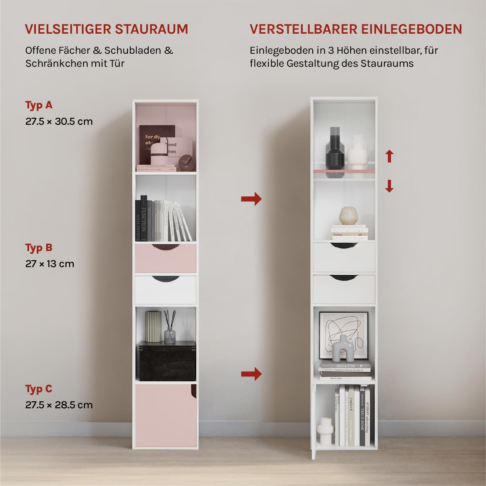 WOLTU Bücherregal Standregal mit Schubladen und Tür, Büroregal, Aufbewahrungsregal, Weiß, 30 x 158 x 24 cm
