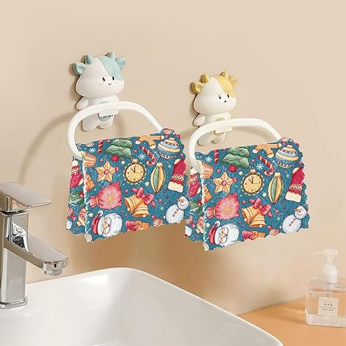Miniatura 6 de KLL Festive Christmas Cartoon Style Microfiber Towel Table Tea Towels Kitchen Blue Kitchen Hand Towels Cotton Terry Dish Cloths for Kitchen