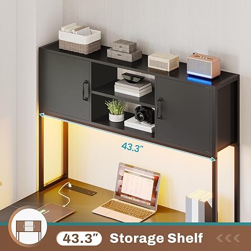 Miniatura 5 de SEDETA Escritorio esquinero para computadora, escritorio reversible en forma de L con cajones de tela y toma de corriente, escritorio gaming con