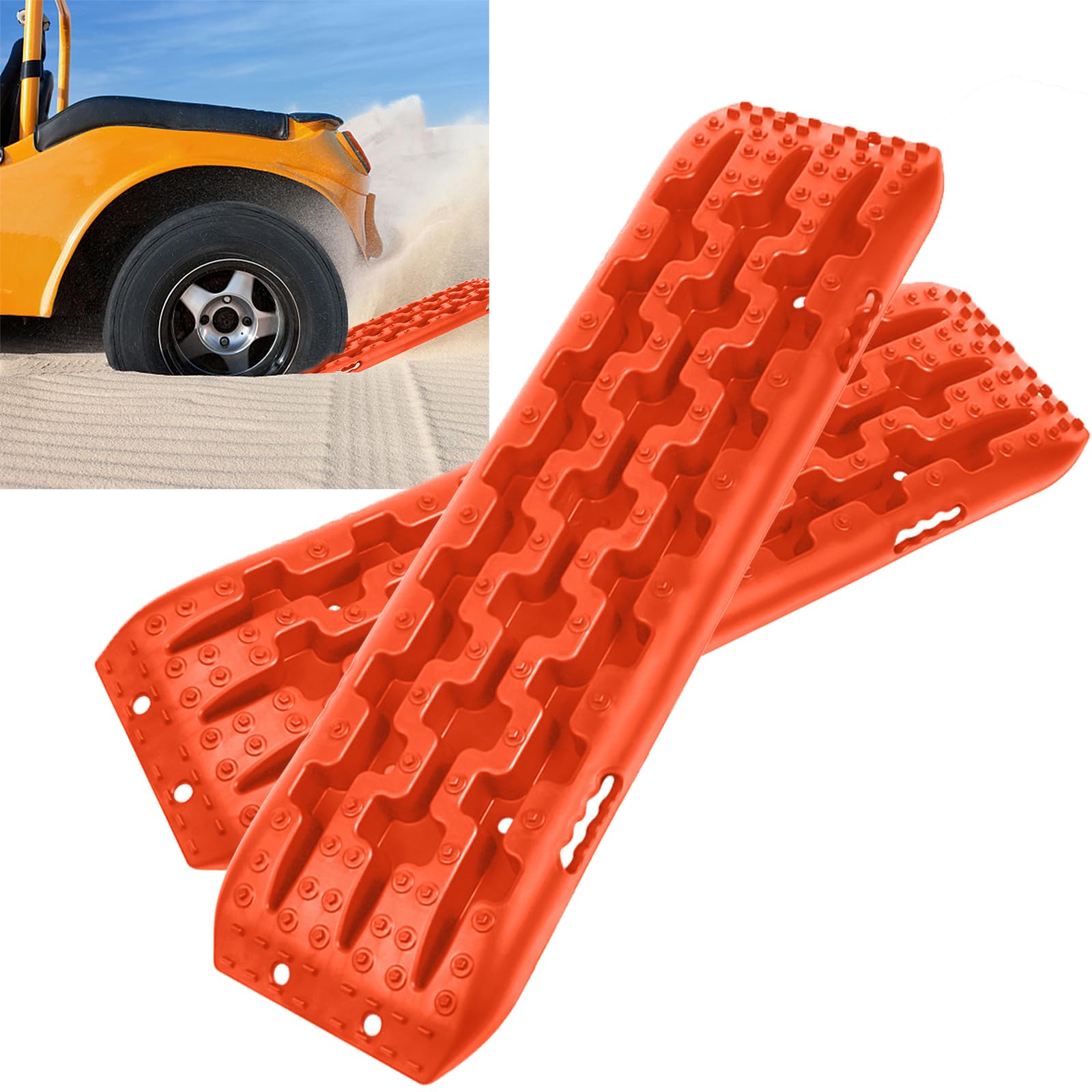 YUENFONG 2 Stück Sandbleche Anfahrhilfe mit Aufbewahrungstasche, Traktionsmatte Recovery Board 10T Last Traktionshilfe, Reifenleiter für Wohnmobil Geländewagen PKW, Orange