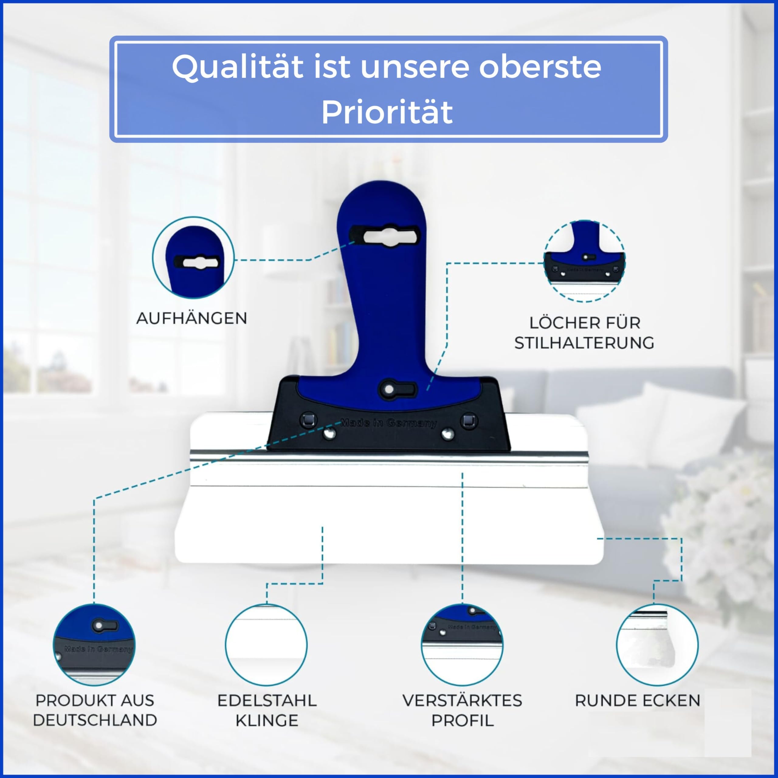 Made in Germany, set spatole alta qualità, 400 mm e 250 mm, per stuccare, intonacare e rimuovere carta da parati, piastra 2K, impugnatura morbida. (SET)