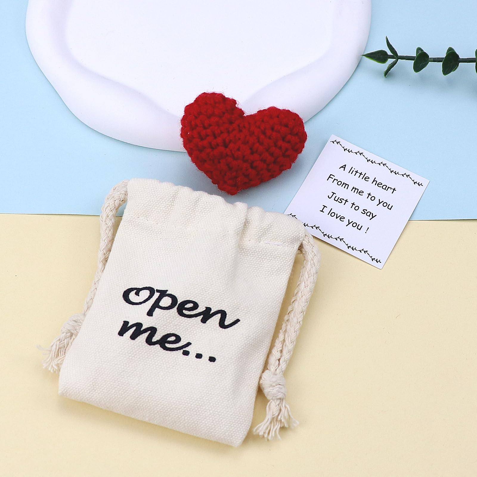 Cadeau de poche avec inscription « I Love You » - Cadeau pour lui pour elle en crochet - Cadeau pour femme (cœur)