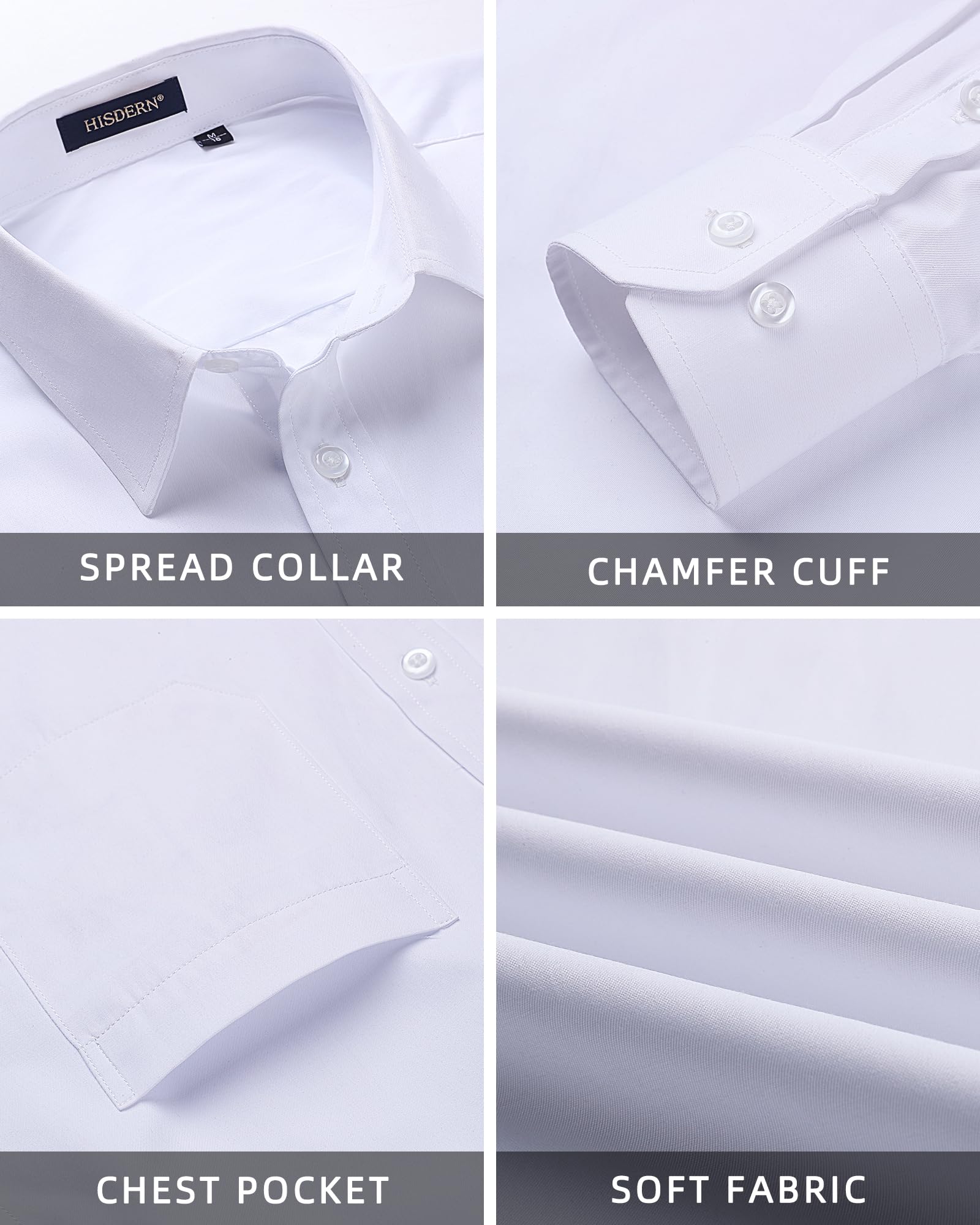 HISDERN Chemise de Ceremonie pour Hommes en Coton, a Manches Longues, Boutonne, a la Coupe Normale, pour Hommes