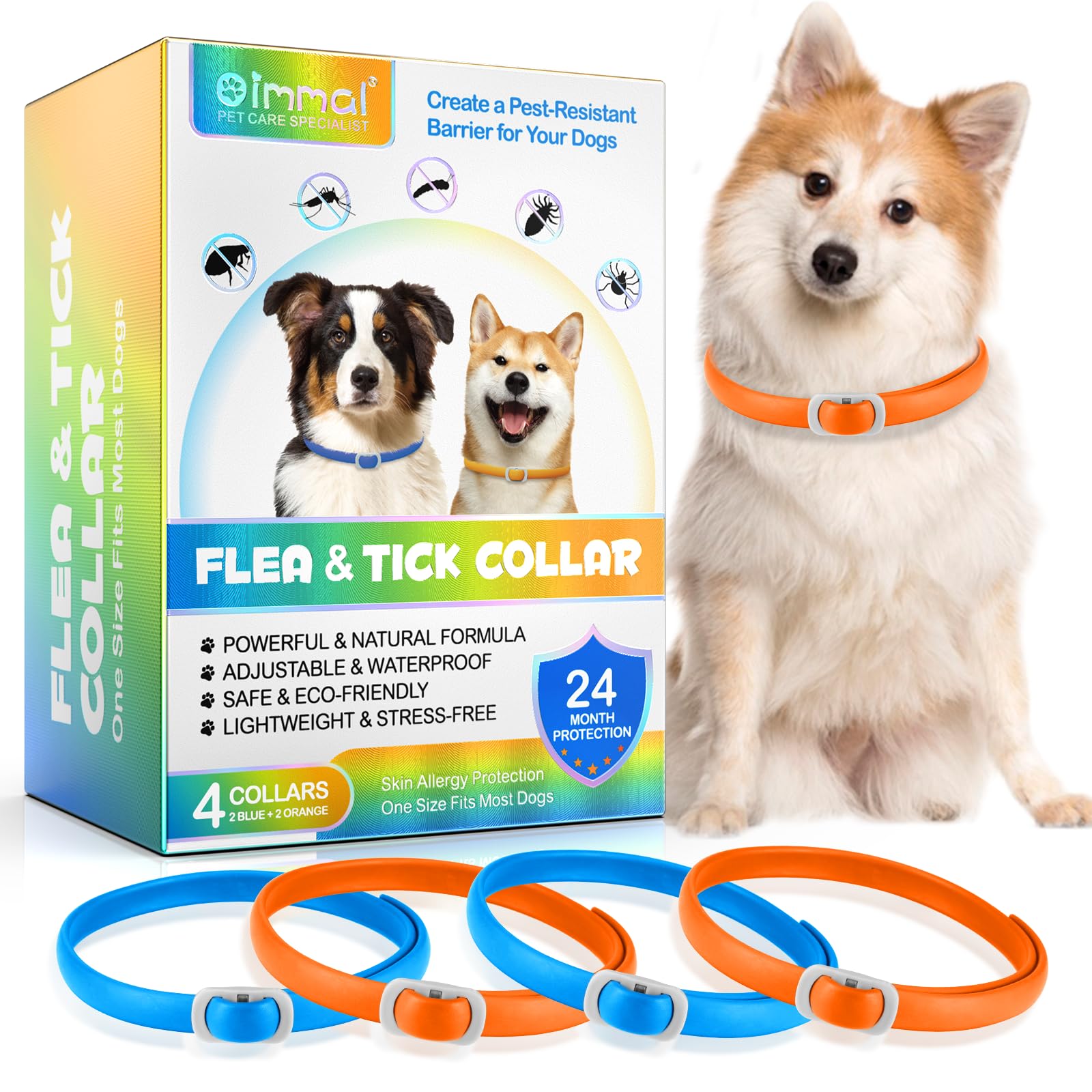 Collar Antiparasitario Perros, 4 Piezas Collares Antigarrapatas para Perros, Ajustable e Impermeable, Seguro y Natural, Longitud 60cm, Protección 24 Meses, para Perros Pequeños, Medianos y Grandes