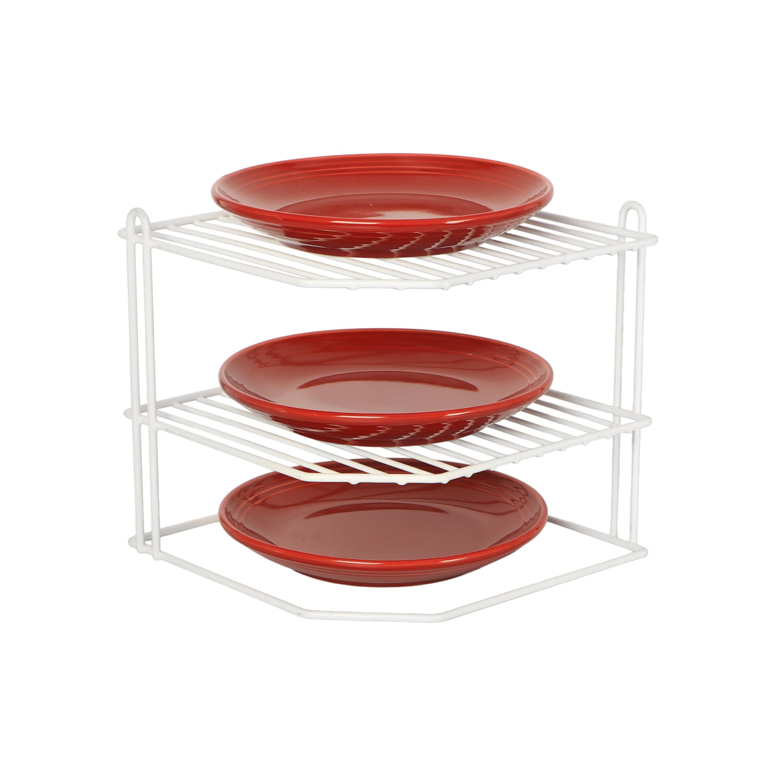 Buckingham 3 Tier White Corner Plate Rack Kitchen Cupboard Tidy Storage Organiser Dish Rack Space Saving Shelf Organiser 23 cm