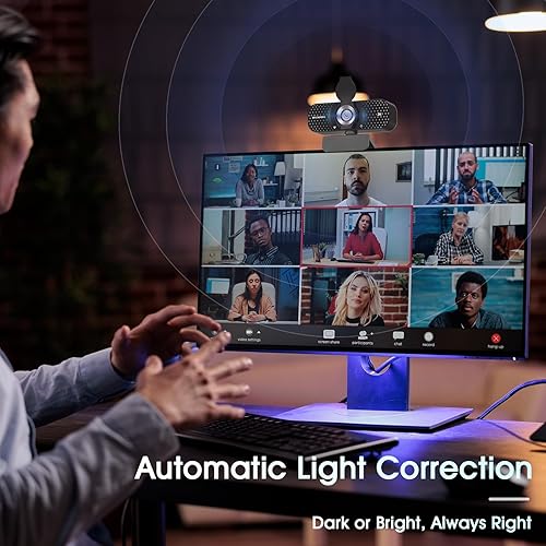 Miniatura 4 de Cámara web HD 2K con lente gran angular, cubierta de privacidad, corrección automática de luz y micrófono con cancelación de ruido, cámara USB Plug