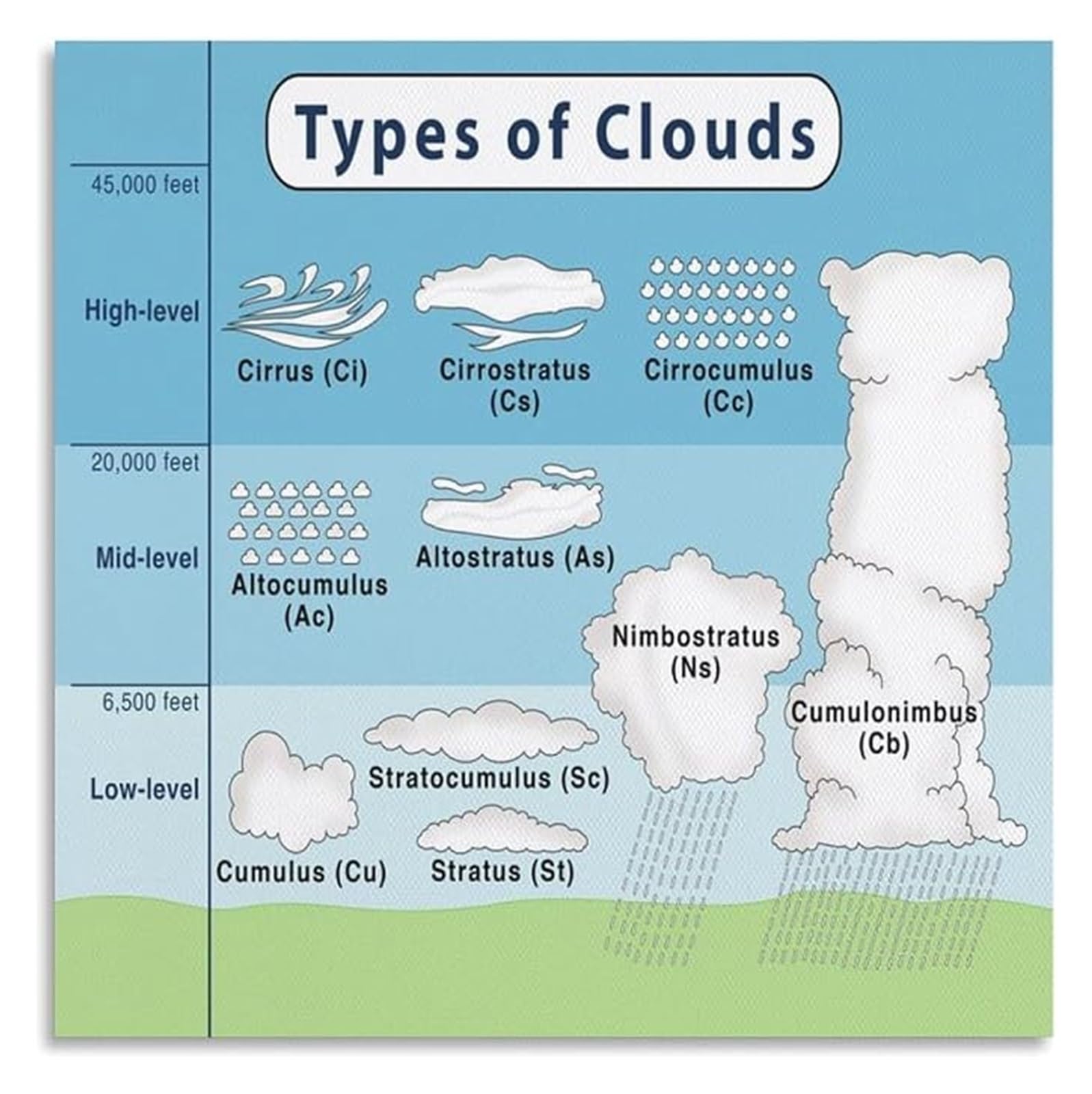 BYLSAGWHT Types of Clouds Chart Poster Cloud Identification Guide Visual Science Education Home School Wall Decor