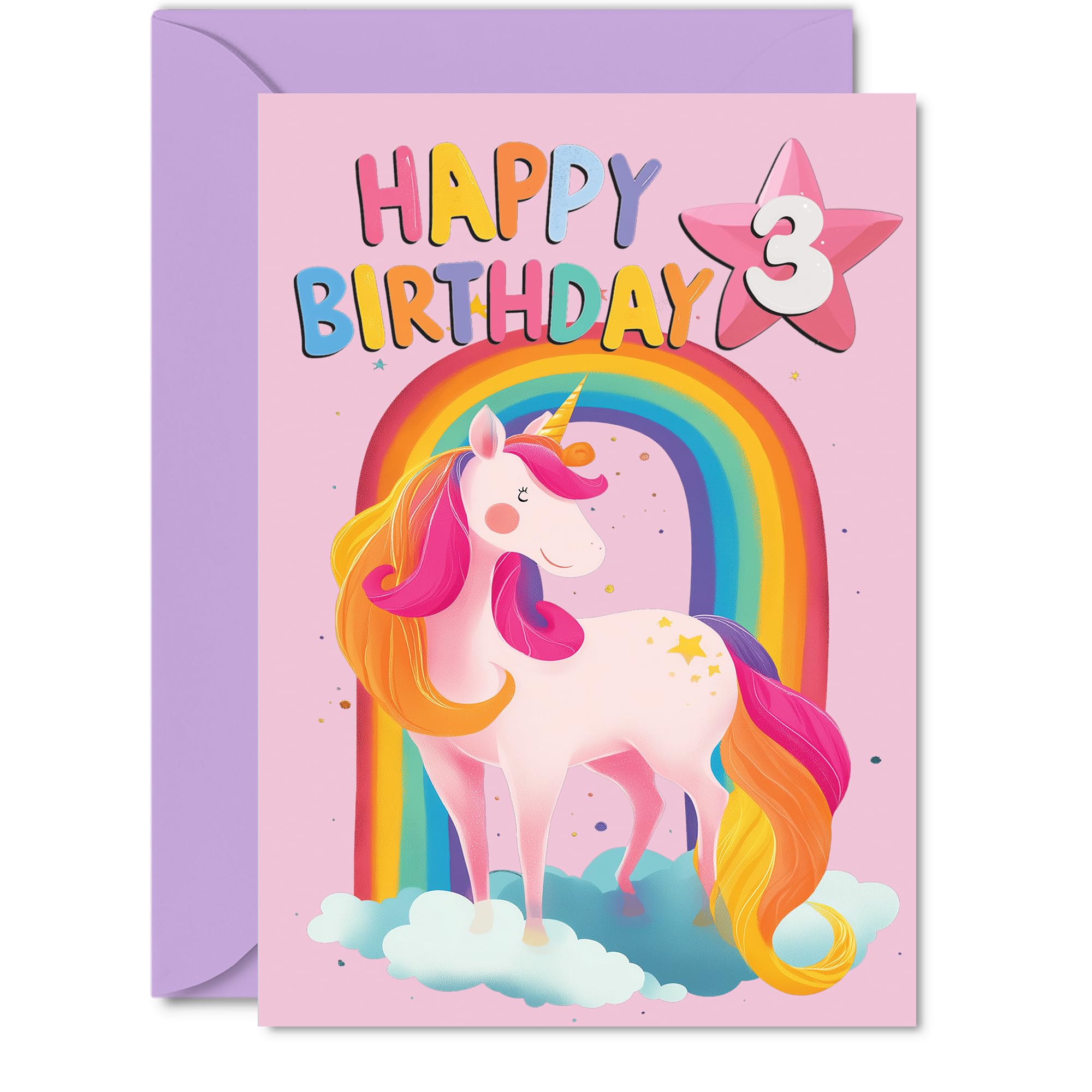 3rd Birthday Cards for Girls and Boys, Rainbow Unicorn