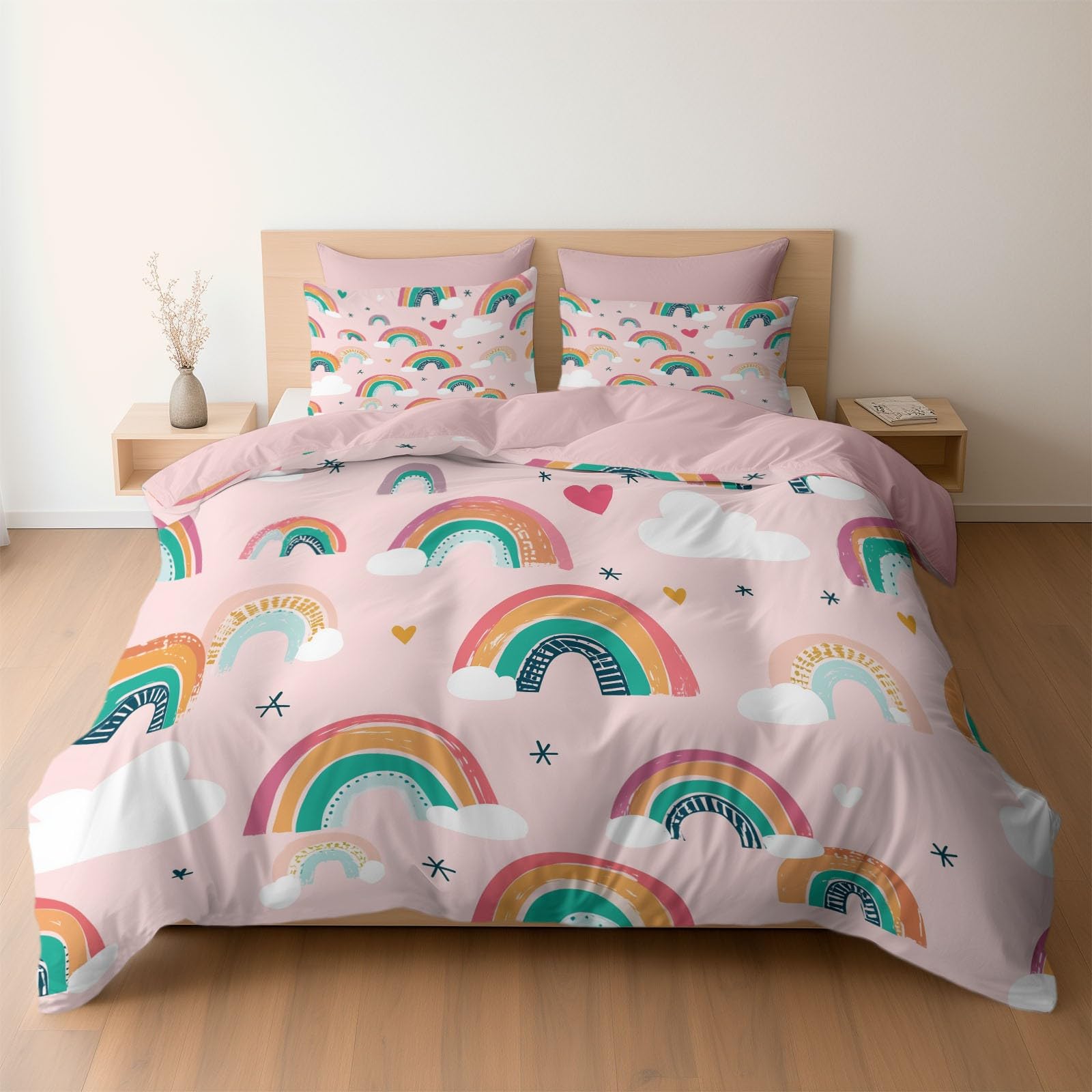Housse de couette 140x200 arc en ciel rose pour transformer la chambre d'ado en cocon doux