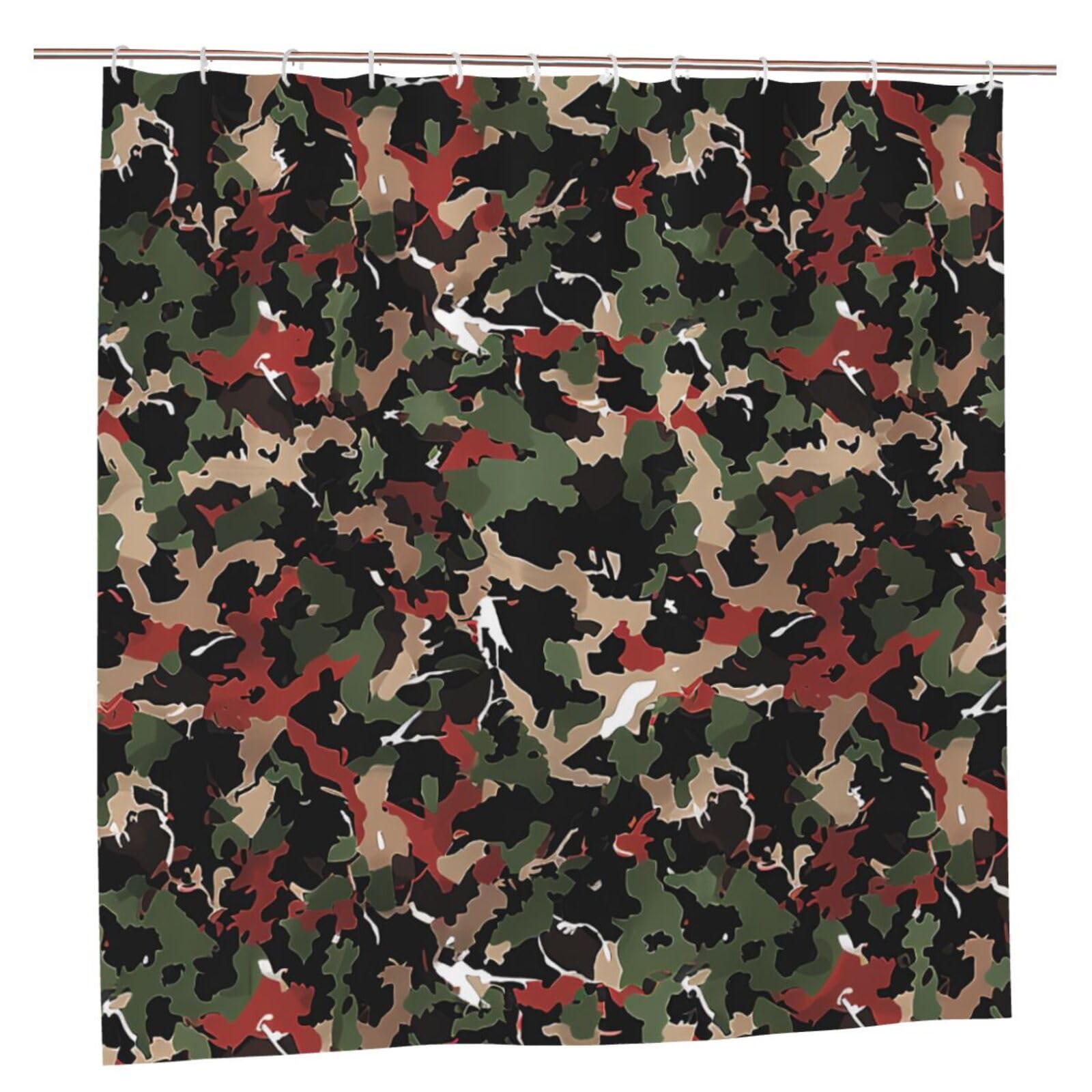 BWWHCCTI Camouflage Printed Shower Curtain With 12 Plastic Hooks Opaque Quick Drying Waterproof Shower Curtains Sets For Bathroom 183x183 CM