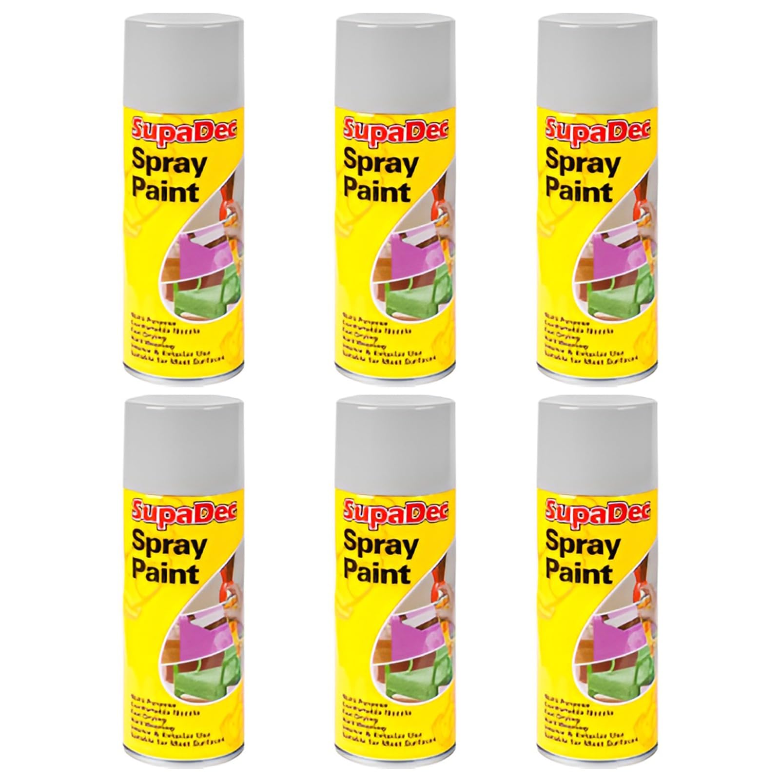 HOCHSTE SupaDec Multi-Purpose Spray Paint, Fast Drying, Durable Finish for Wood, Metal, Masonry, Interior & Exterior Use, Ideal for Craft & Home Projects, 400ml, (Grey Undercoat, Pack of 6)