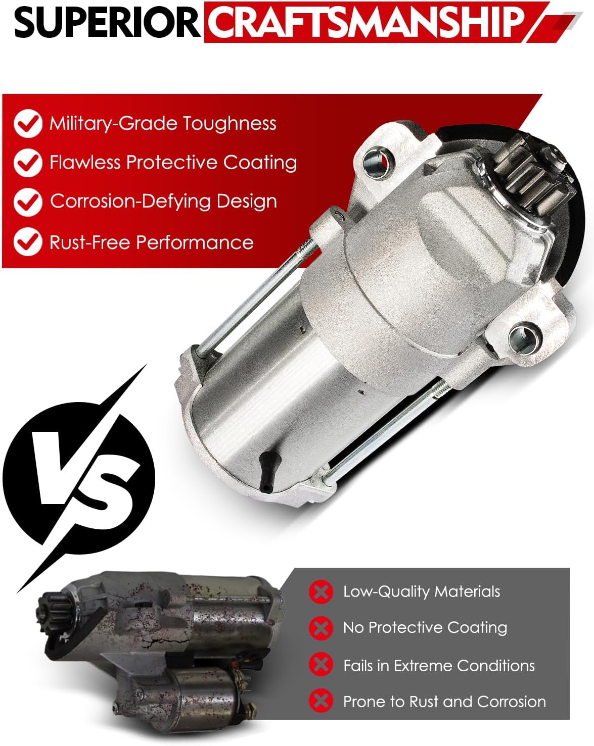 Starter Motor Compatible for:-Ford Taurus 2008-2019 3.5L, Explorer Edge Flex Police,for:-Lincoln MKS MKT MKX MKZ,for:-Mercury Sable 12V 1.2kw 10 Teeth CCW, Arranque para Carro OE# 8G1Z-11002-B