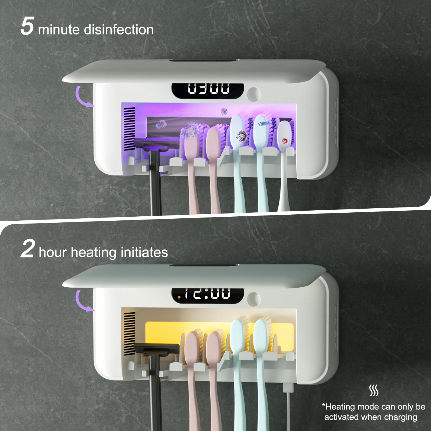 Soporte para cepillo de dientes, funda limpiadora de cepillos de dientes, funda portátil de carga USB con luz U V-C