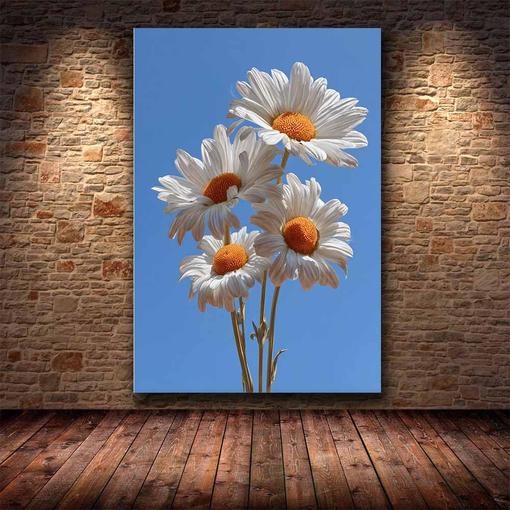 CUDAOO Semplice arte botanica Stampe su Canvas Margherita secca per Camera da Letto Agriturismo Soggiorno Bagno(bianco)-60x90cm Incorniciato