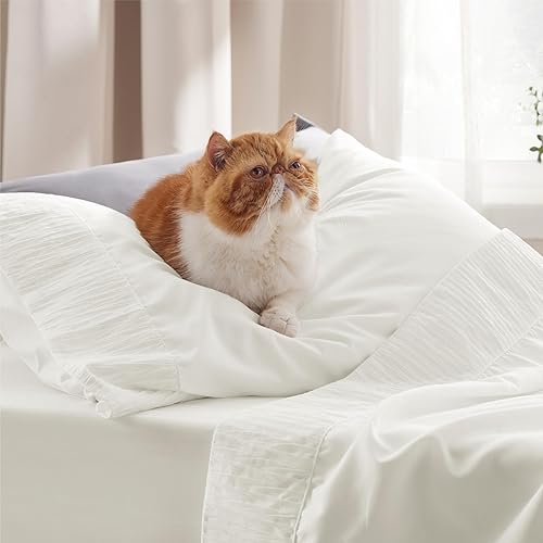 Miniatura 4 de Bedsure Juego de sábanas para cama individual  Sábanas suaves para niños y niñas, 3 piezas de lujo marfil de hotel, juego de sábanas de microfibra