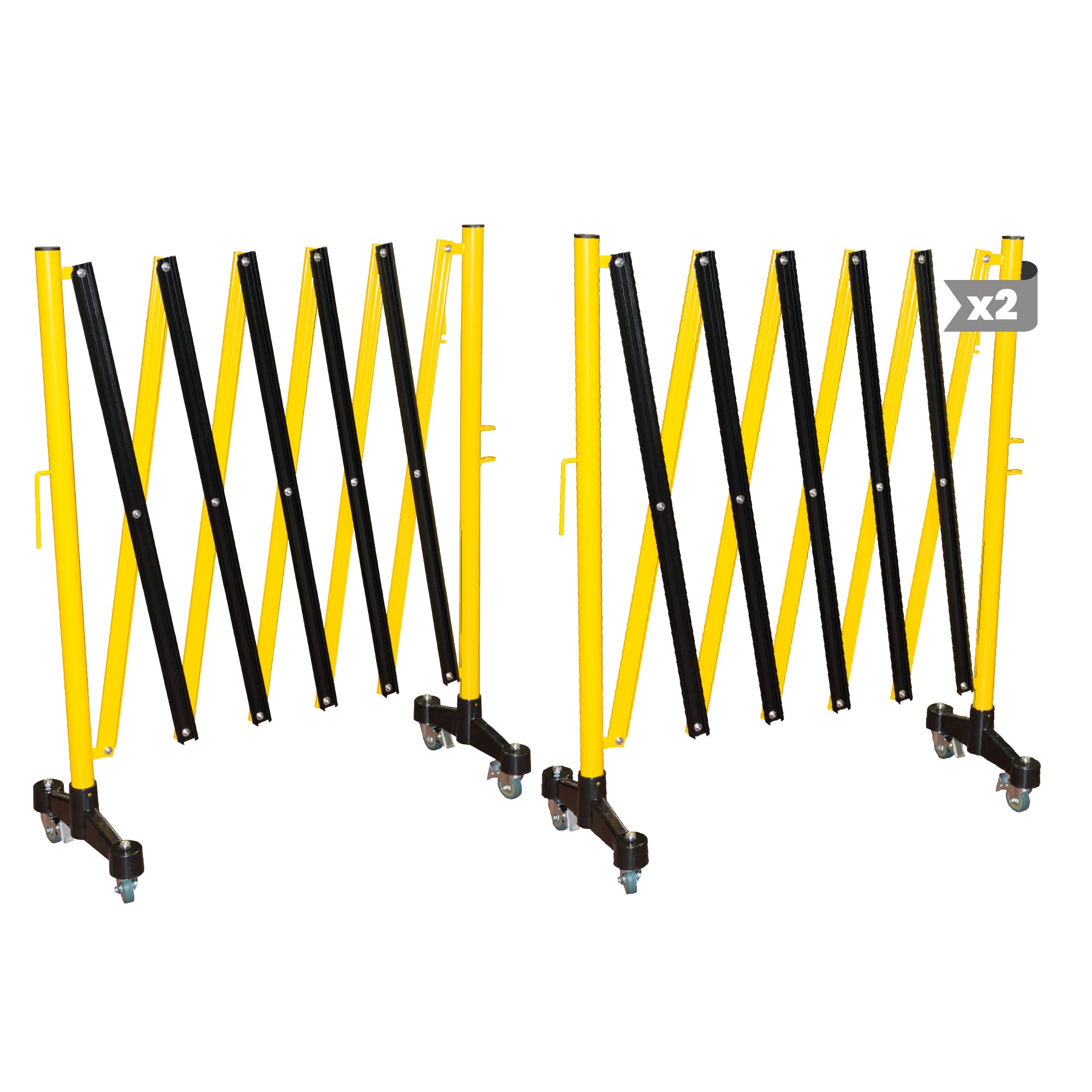 Barricada Extensible 3m con Ruedas Freno Vallas Obra Barrera Metálica Portátil Seguridad Construcción Negro/Amarillo