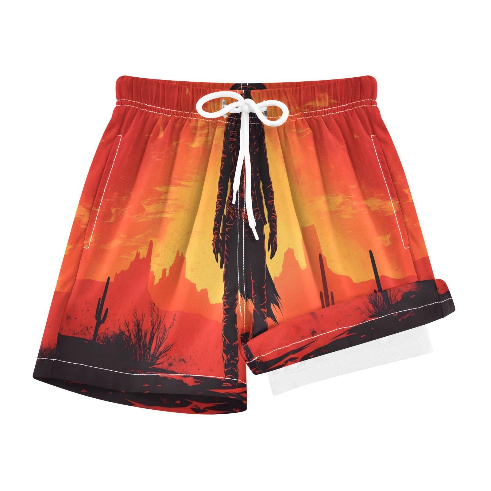 YANENDIE Boy Swim Trunks with Compression Liner Cowboy Retro Boys Swim Shorts Quick Dry Beach Shorts