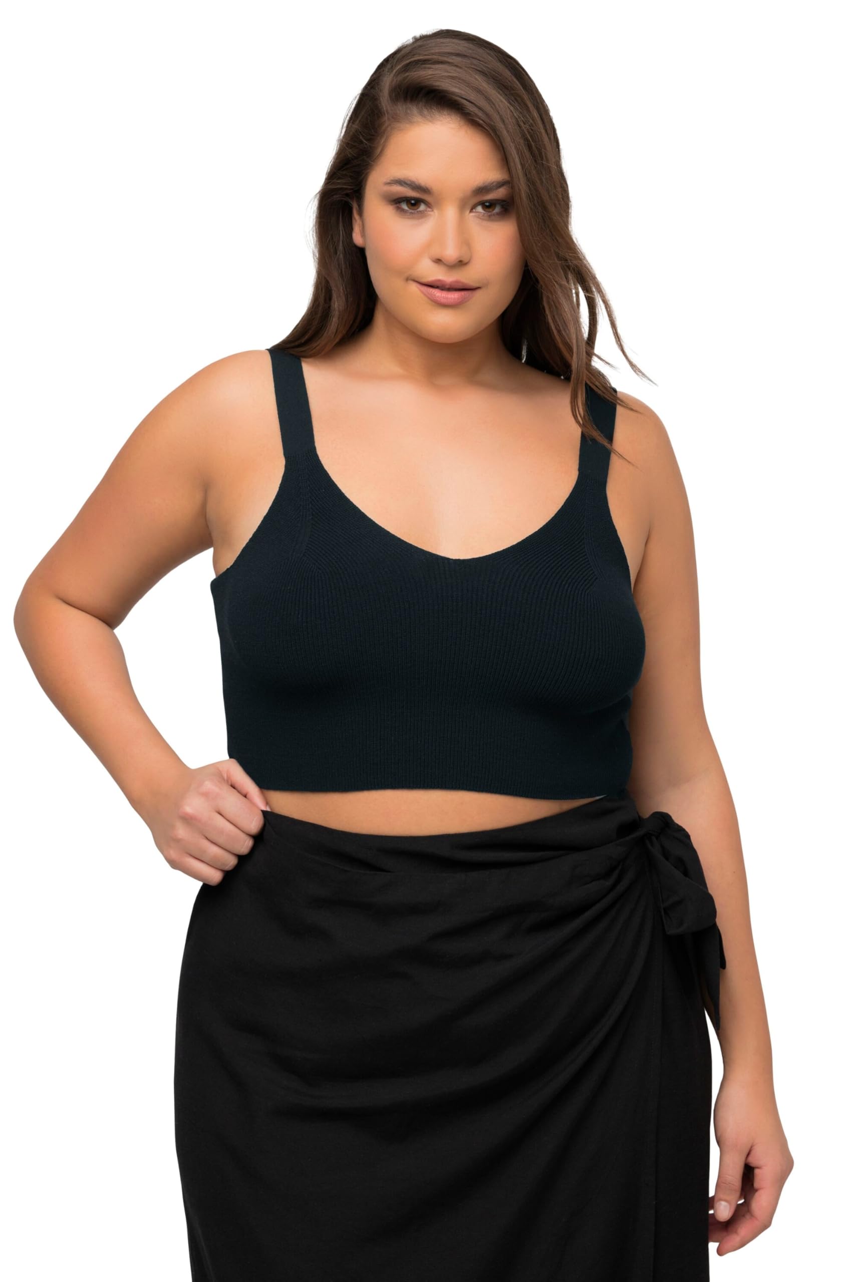 Ulla Popken Damen große Größen Übergrößen Plus Size Strick-Bustier, Rippstrick, V-Ausschnitt, breite Träger 817417