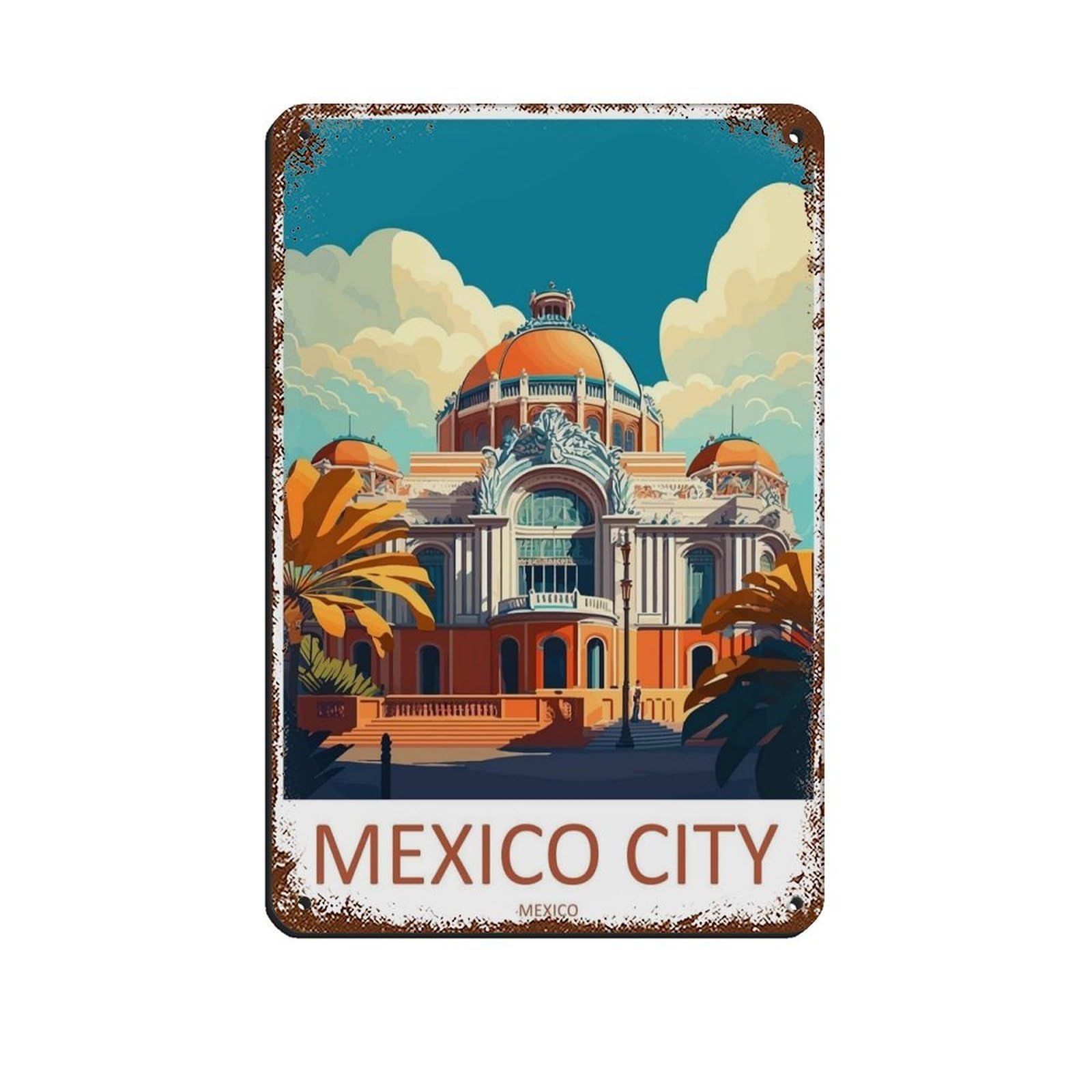 Mexico City Travel Art Poster (94) Retro Poster Metal Tin Sign Chic Art Retro Iron Painting Bar People Cave Cafe Family Garage Poster Wall Decoration 8x12inch(20x30cm)