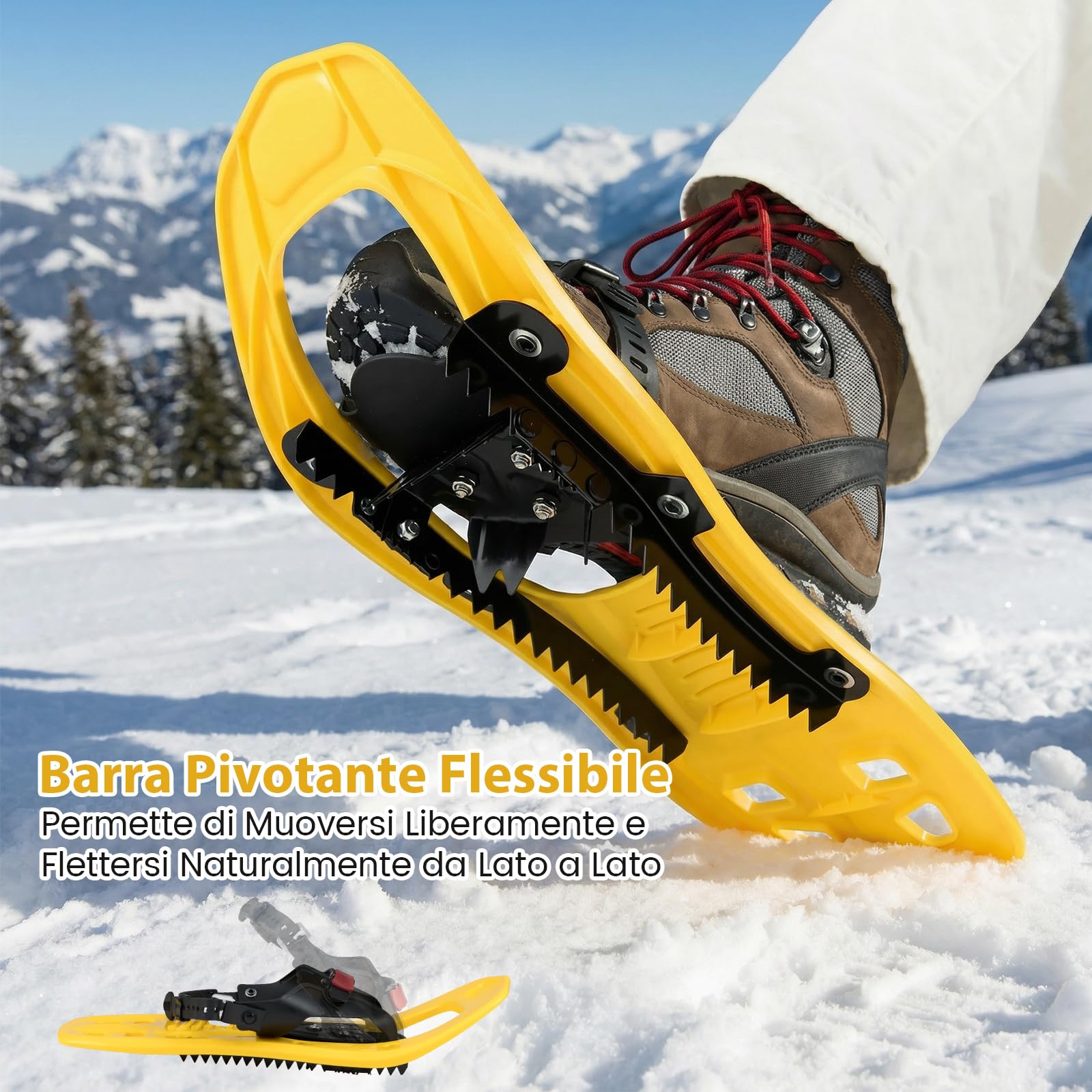 COSTWAY Racchette da Neve per Bambini 28-37, Bastoncini da Trekking Telescopici 51,5-100 cm con Punte in Tungsteno, Dischi Neve e Dischi Fango, Ciaspole da Neve con Legatura a Cricchetto e Borsa