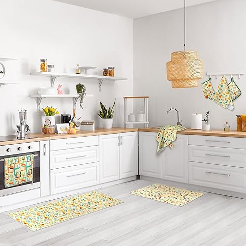 Miniatura 5 de Juego de 10 manoplas de horno coralinas para ollas, juego de alfombras y toallas de cocina de mediados de siglo de los años cincuenta, modernos