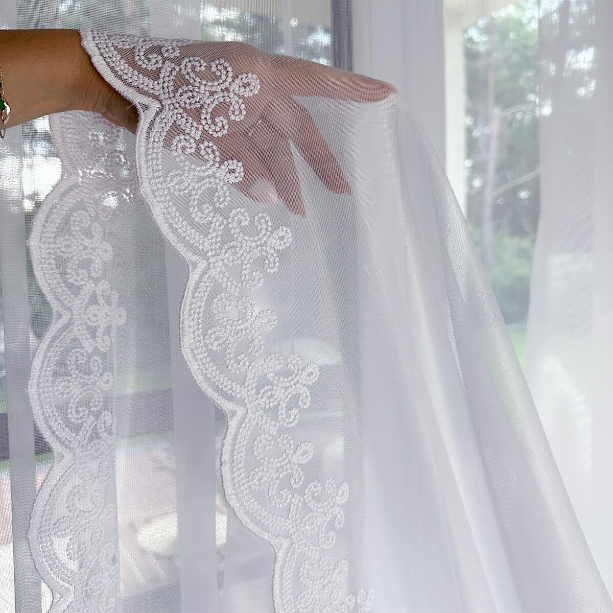 Weiß 600x280 cm (BxH) Paulina Lang Jacquard Gardinen mit Kräuselband Wohnzimmer Schlafzimmer Transparent Gardinenschals Fenstergardinen Bestickt Schimmereffekt