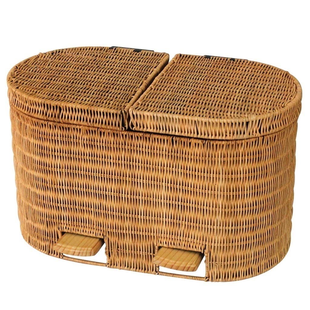 Bathroom Waste Basket Ladder with Lid 2 Trash Cans, Plant Rattan Weaving, Rectangular Living Room Trash Can, Kitchen Compost Bin, Bathroom Wastebasket Kitchen Garbage Can (Color : A) (A)