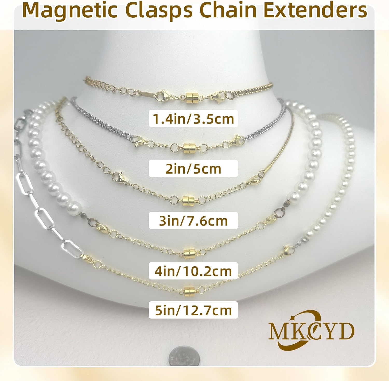 MKCYD Necklace Extender with Magnetic Clasps, Gold and Silver Magnetic Necklace Clasps and Closures with Necklace Extenders for Women - Image 3