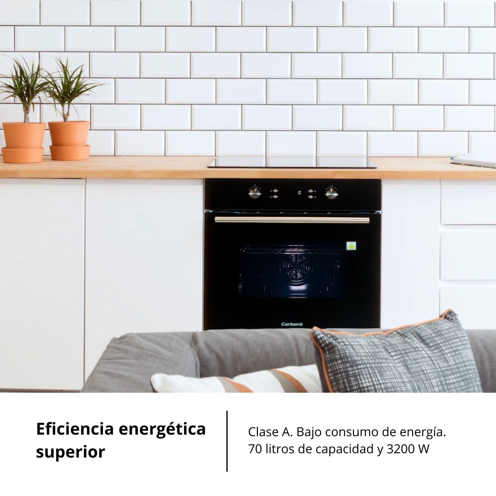 Corberó CCHMP1033N Four multifonction pyrolytique 8 programmes 8 programmes guides amovibles Commandes escamotables 3200 W Efficacité énergétique A Noir 70 l