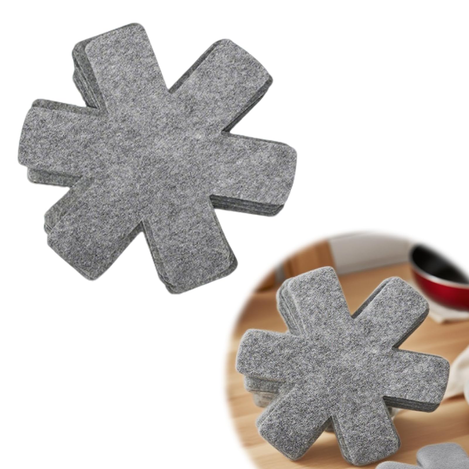 Protector de Sartenes, Pack de 10 Piezas (26cm), Separadores Antideslizantes Bajo de Fieltro, Protectores de Sartenes Resistentes al Calor para Sartenes y Cacerolas Apilables (Gris)