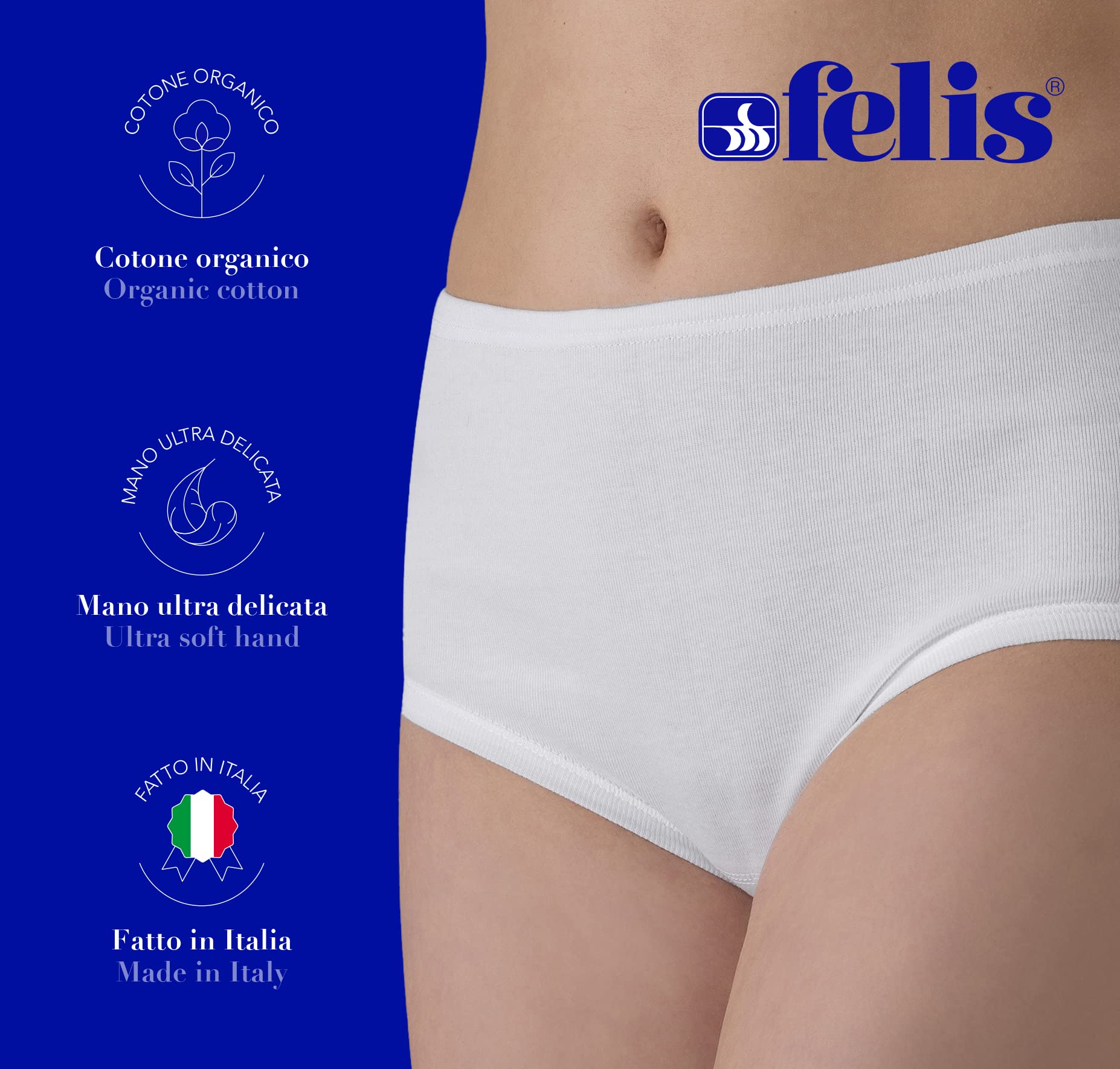 Felis Confezione da 6 Culotte Donna Classica a Vita Alta Cotone Liscio con Bordo, Mutande Donna Bianche, Traspiranti e comode, Persone anziane, sgambate, Taglie Forti