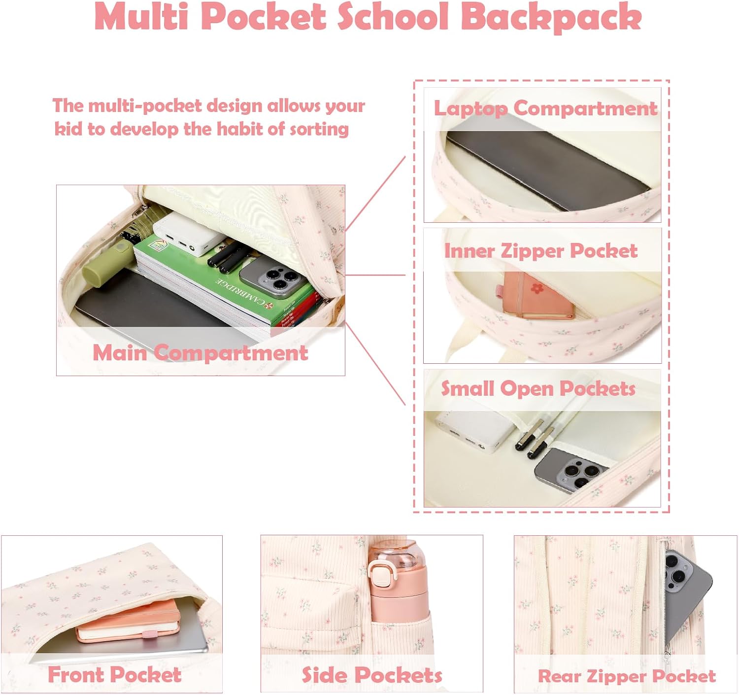 Kimwadalh School Backpack for Girls, Backpack with Lunch Box Pencil Case for Preschool Elementary High School Girls Boys