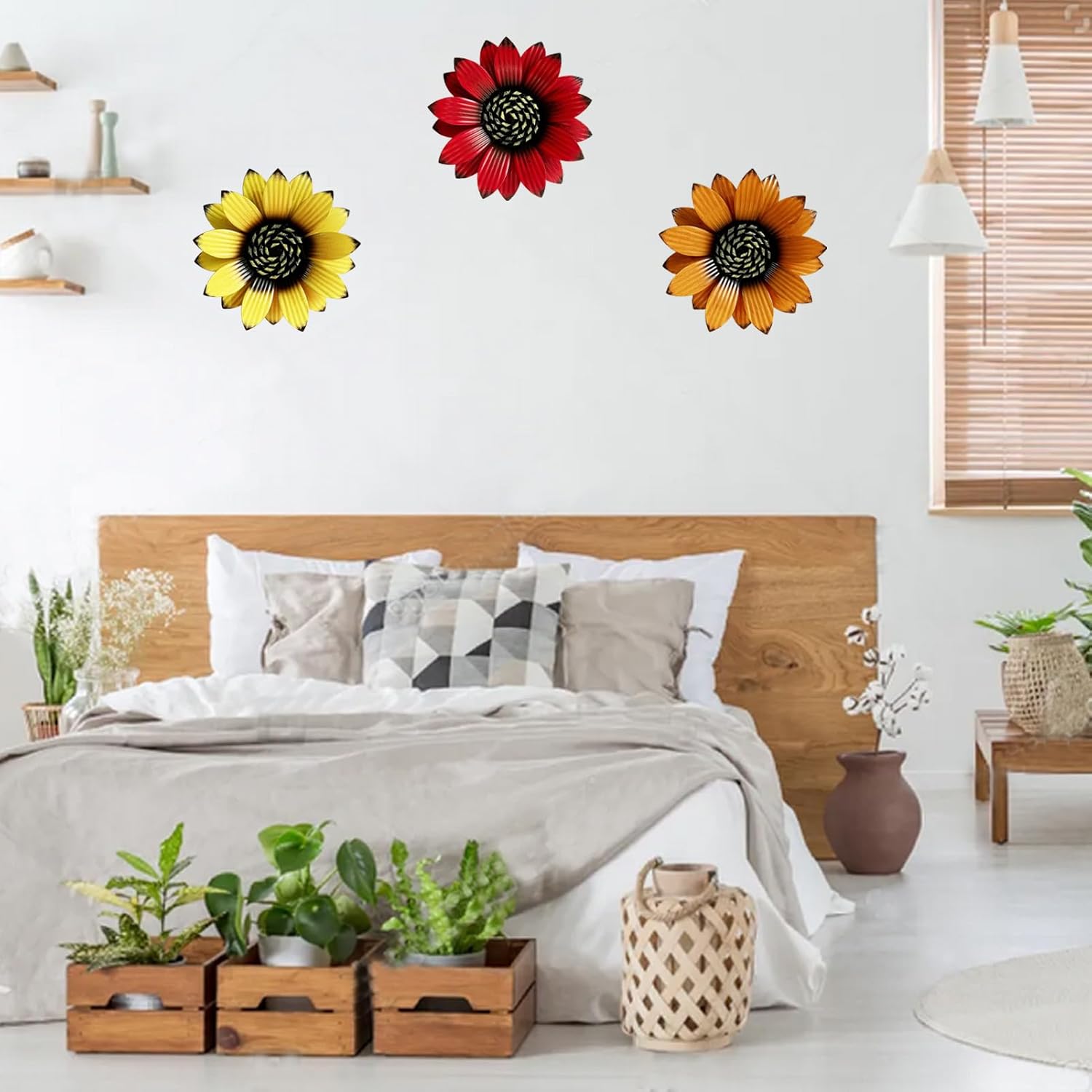 Sunflower Outdoor Metal Wall Art - 3Pack 9" Metal Flowers Wall Decor for Porch, Garden, Yard - Weather-Resistant Indoor Floral Wall Art - Durable Outdoor Wall Decor