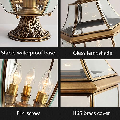 Miniatura 3 de ZEELYDE Luces de poste al aire libre, poste de valla al aire libre, puerta de estilo europeo, todo cobre, impermeable, luz de pilar para el hogar,