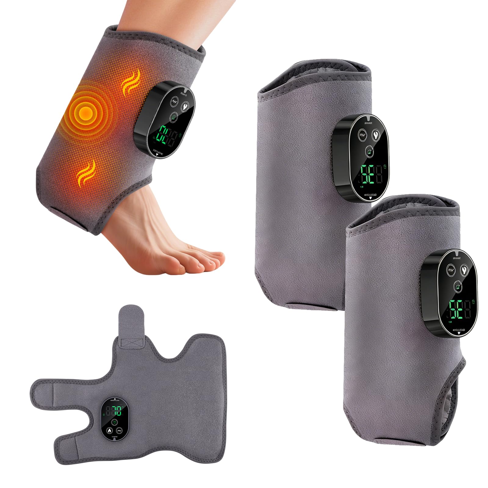Fußmassagegerät mit Wärme - 6 Temperaturstufen (40-70°C) & 3 Vibrationsmodi, Akku Wiederaufladbar 3000mAh, Entspannt Knöchel & Ferse, für Zuhause & Büro, Schwellung Achillessehnen-Beschwerden (2)