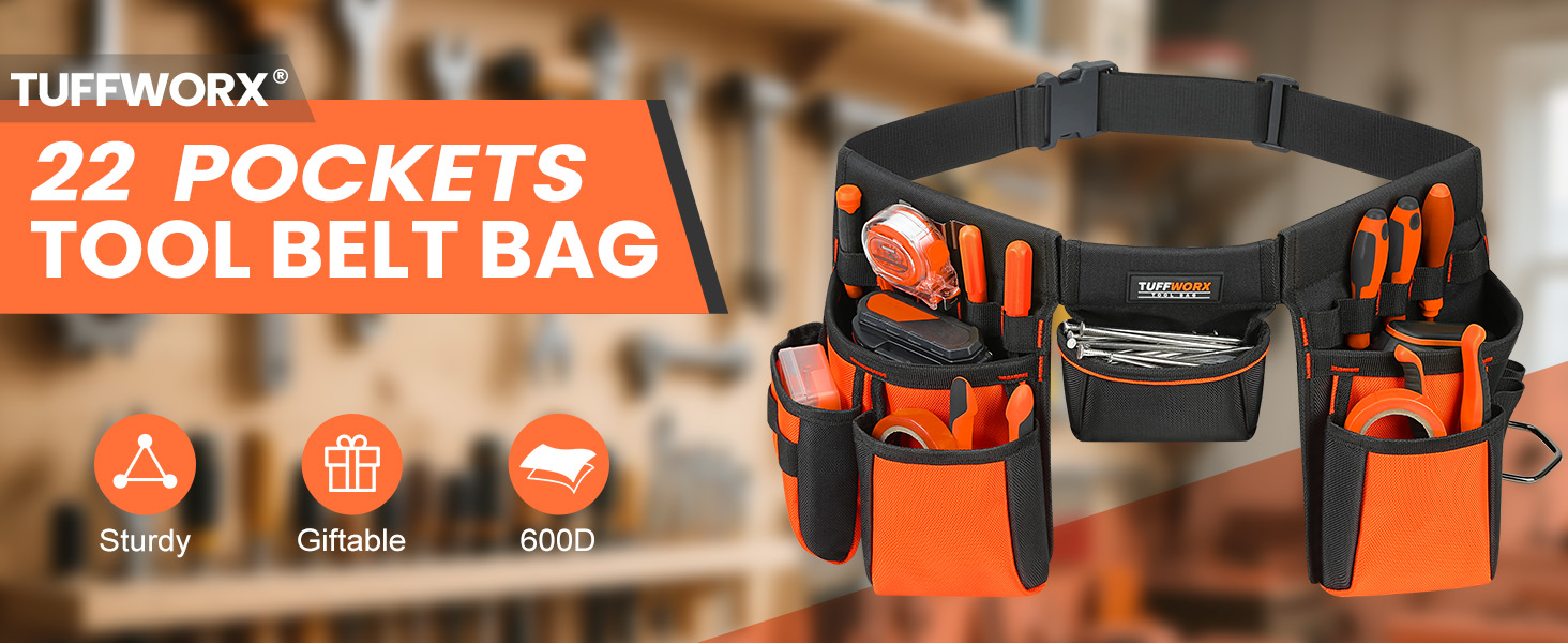 TUFFWORX Tool Bag Heavy-Duty 1680D Fabric, Black and Orange