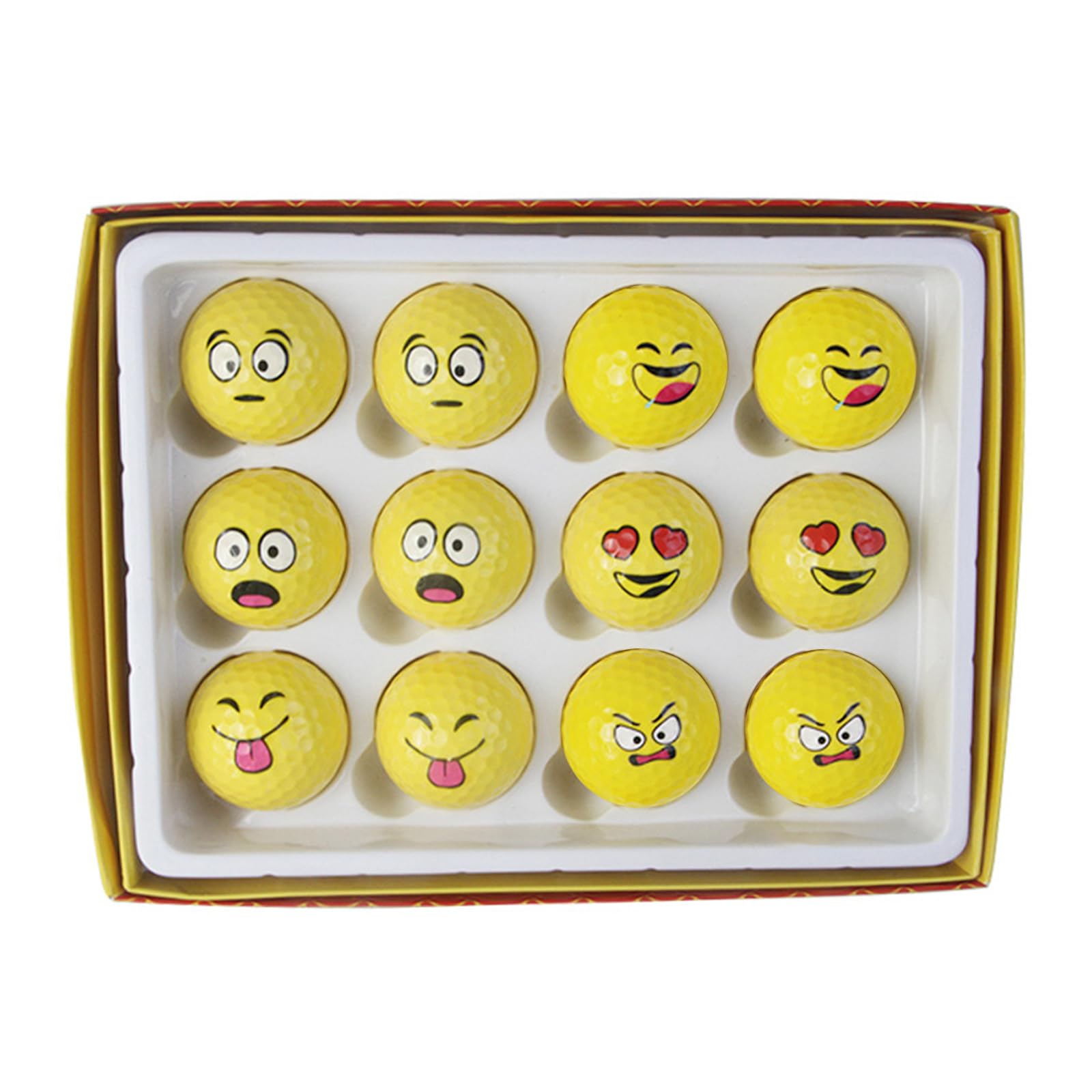 12 Stück Neuheit Übungs Golfball, lustig, gelb, Übungs Golfball, schöne Emotion, Gesicht, Golfzubehör, lustig