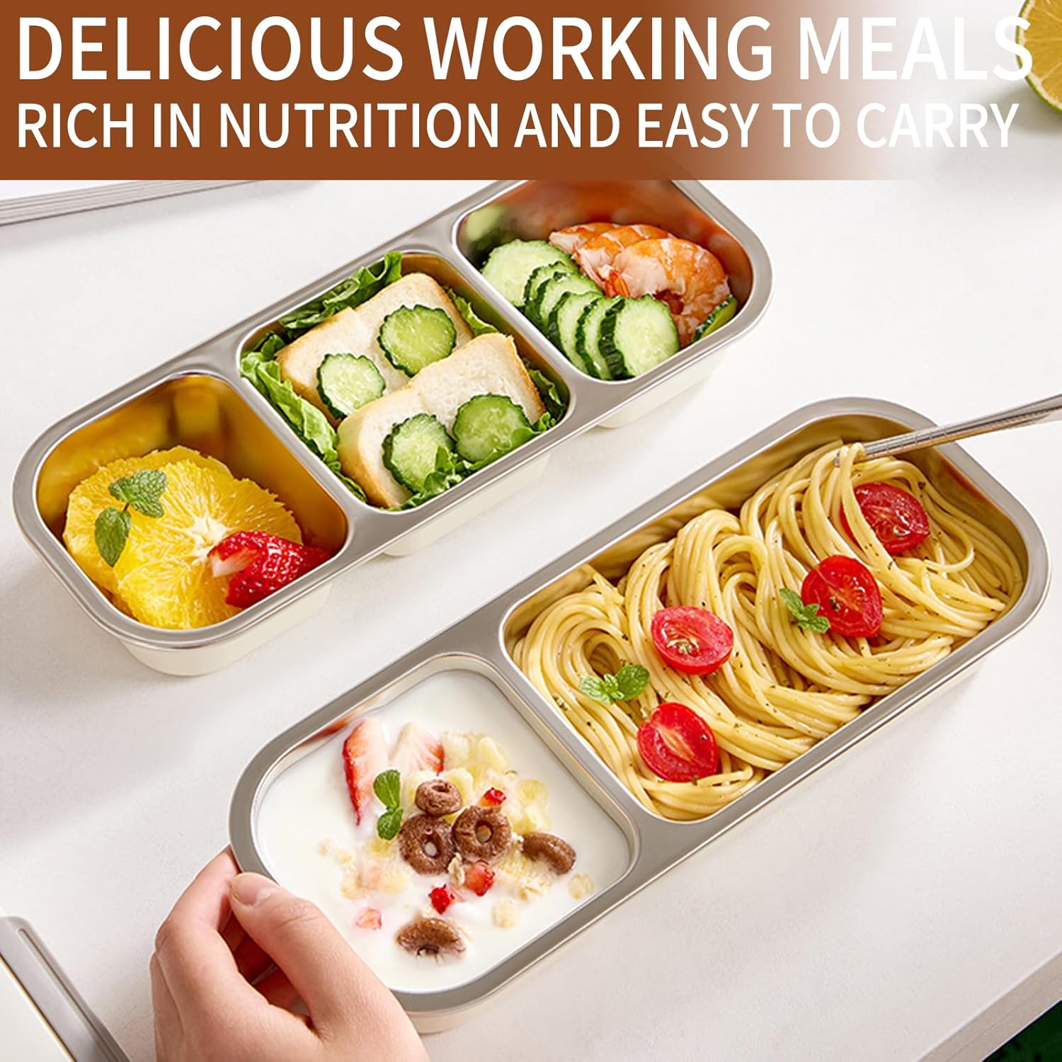 Bento Box Adult Lunch Box, Portion Control Bento Lunch Box, Reusable Divided Food Storage Containers for Healthy Eating Weight Loss, Travel, Work (4pcs 3 grids+2 grids 700ml)