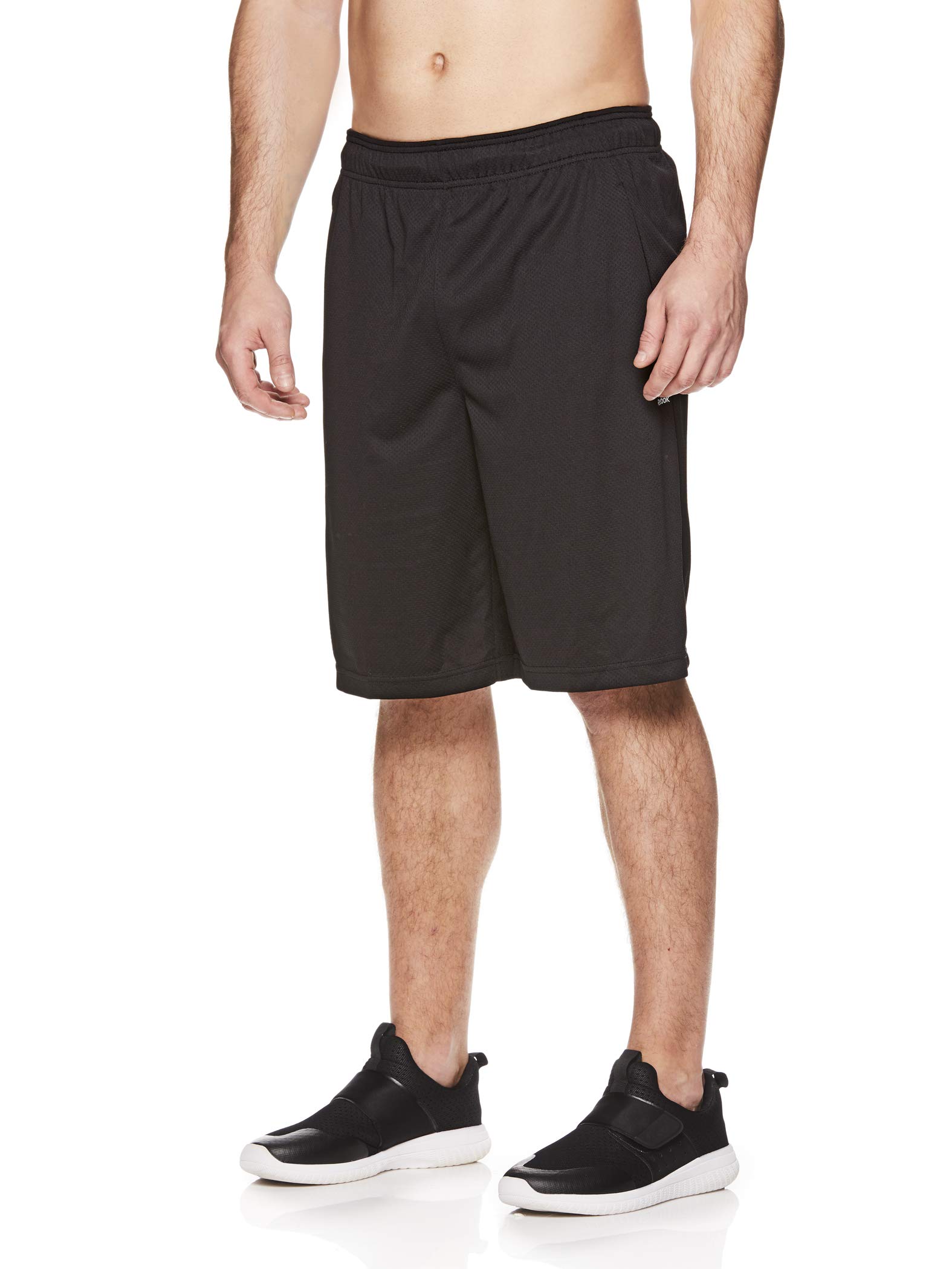 Reebok Pantalones cortos de baloncesto de malla para hombre con cintura elástica y bolsillos