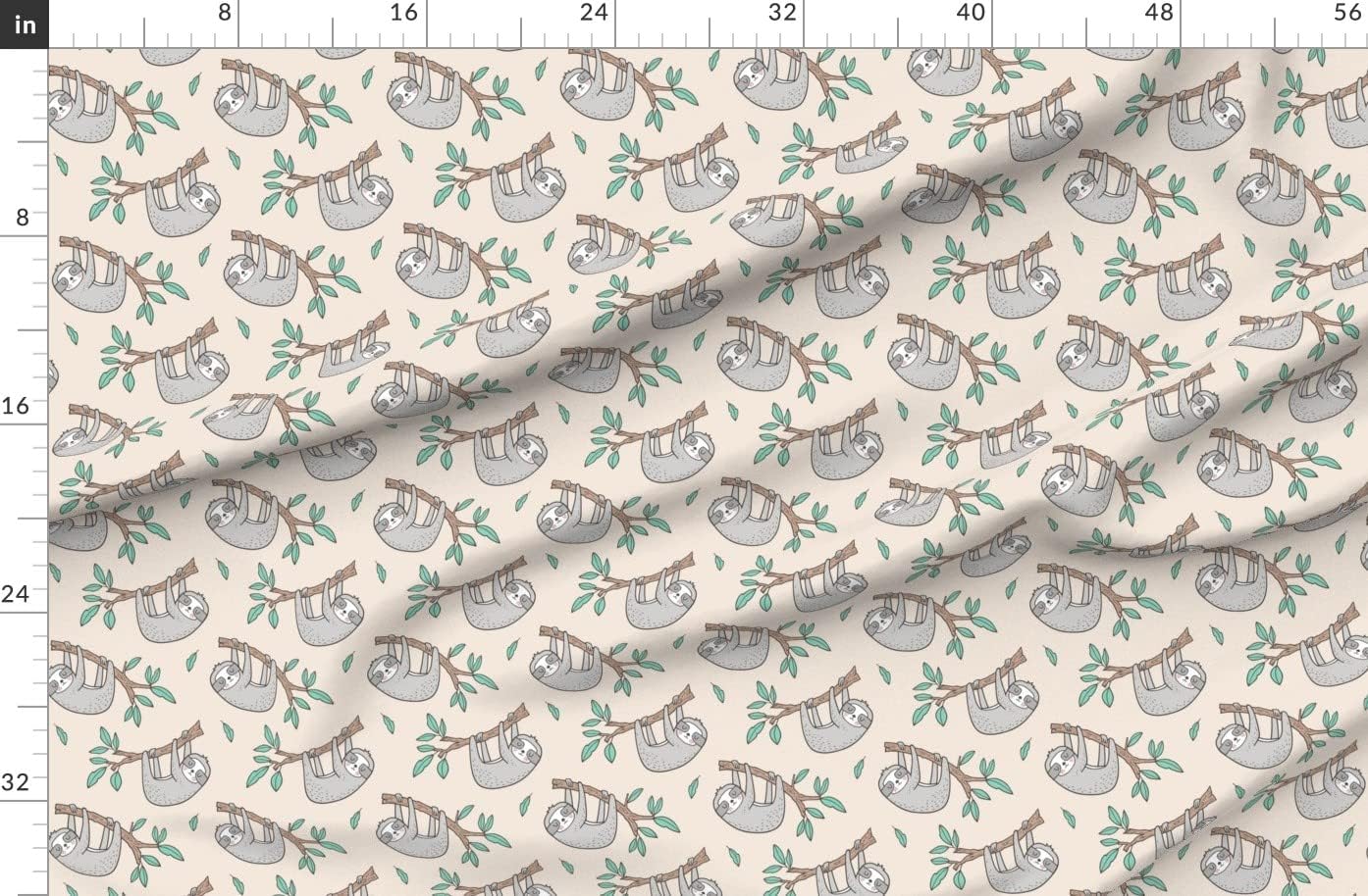 Spoonflower Fabric - Sloth Sloths Tree Branch Leaves Animals Forest Jungle Summer Zoo Printed on Organic Cotton Sateen Fabric by The Yard - Sewing Quilting Apparel Home Decor