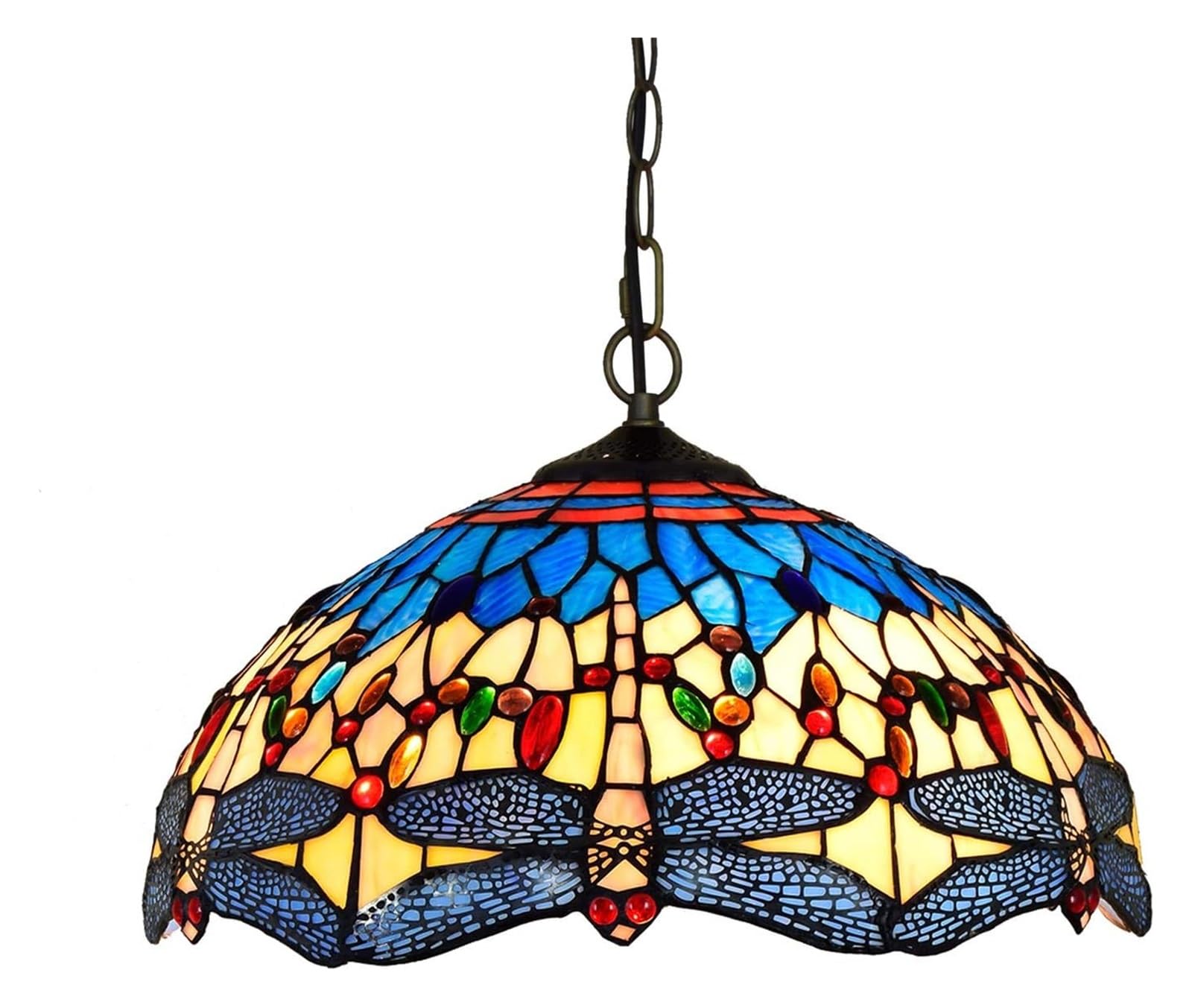 METTEOR Ceiling Lamp Ceiling Stained Glass Chandelier 16 Inches Mediterranean Blue Bedroom Restaurant Tiffany Style Dark Stained Glass Dragonfly Pen